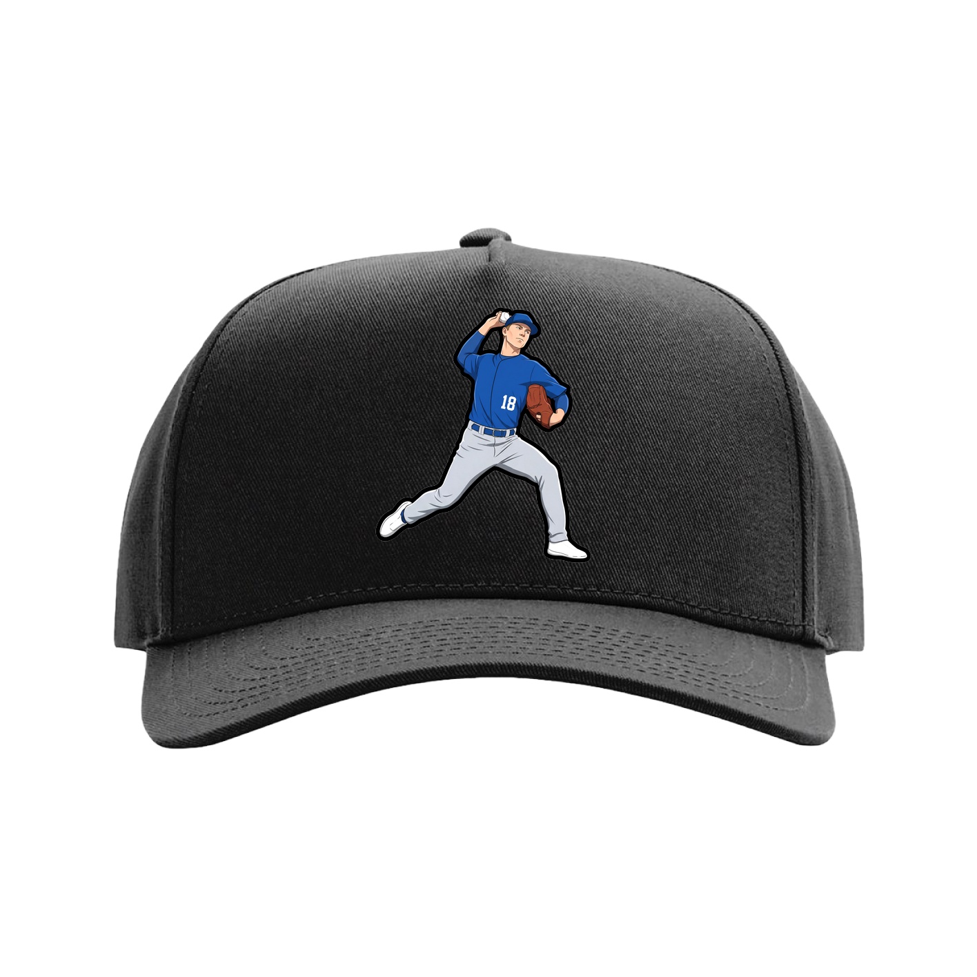 Full Fabric Five-Panel Champ Cap — Name Vertical in Black