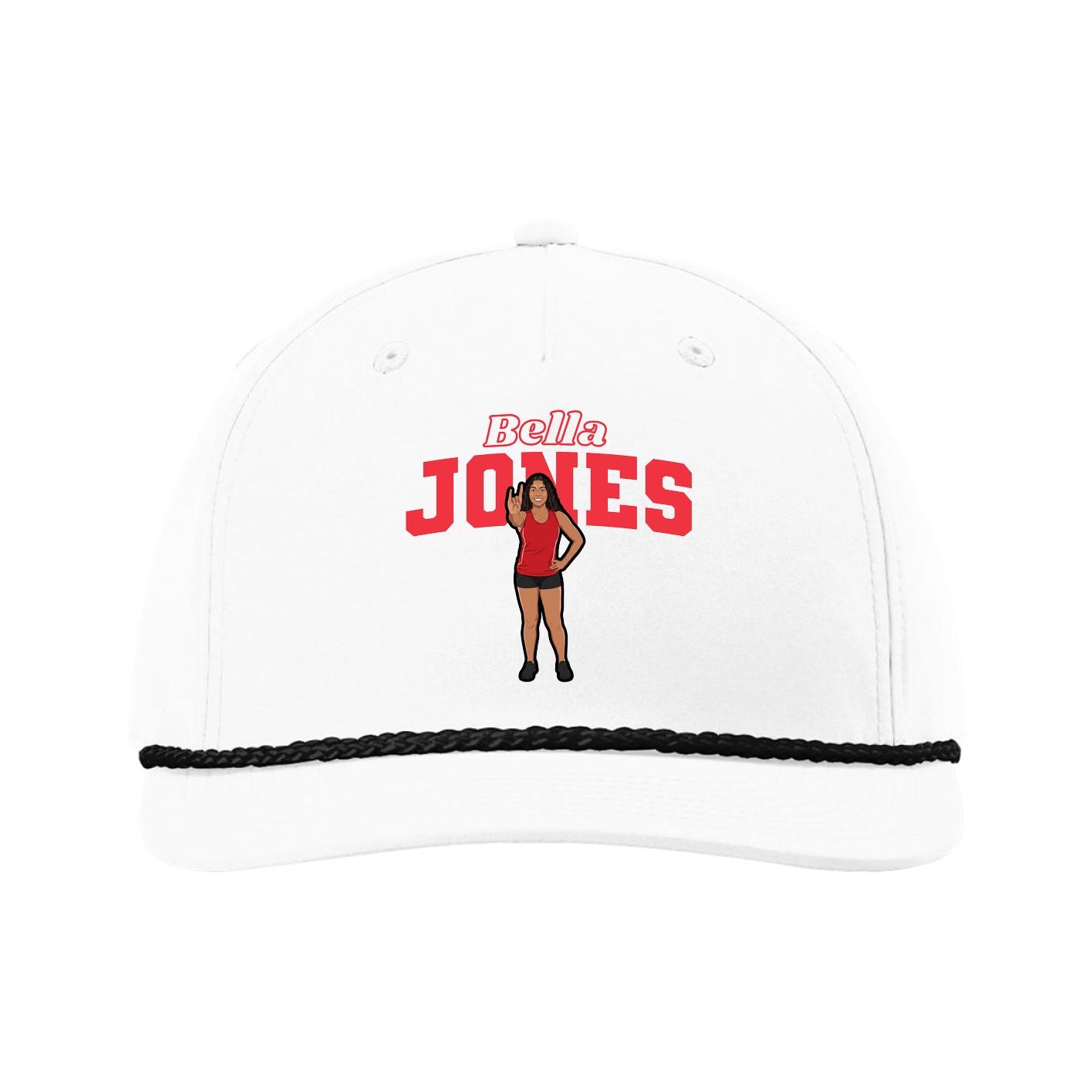 Five-Panel Classic Rope Cap — Name Arch in White