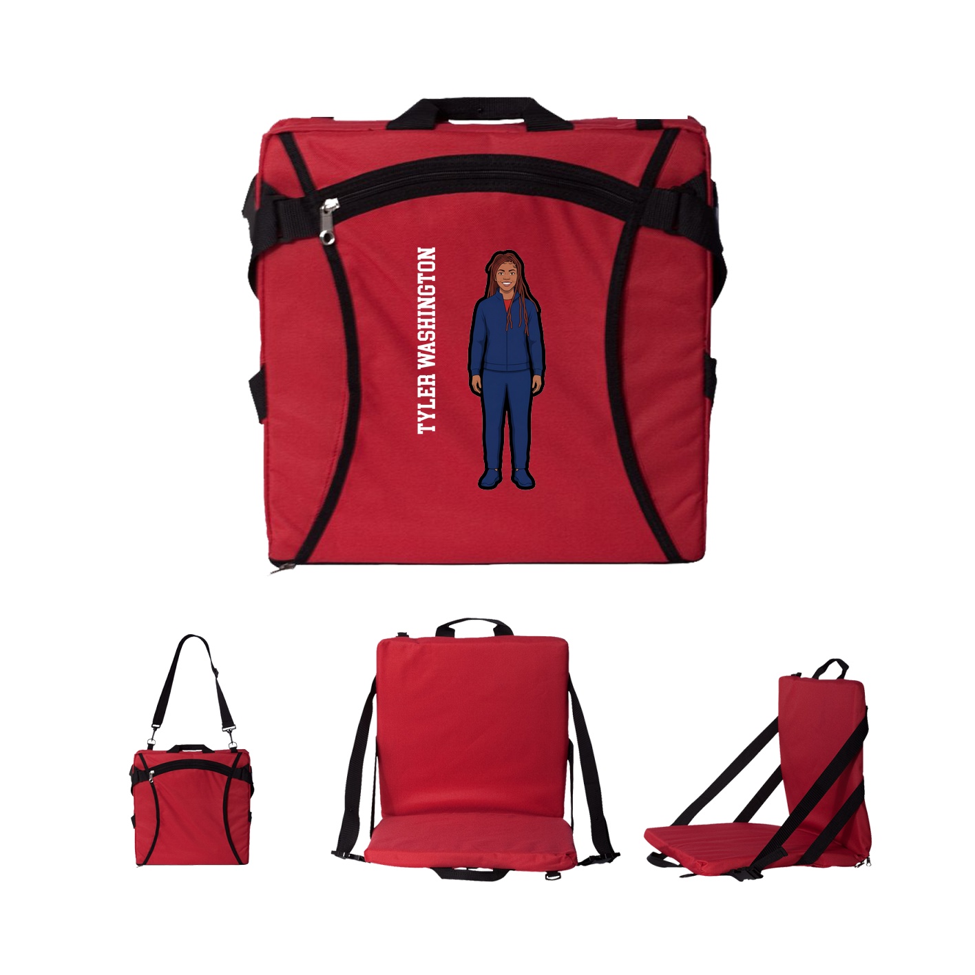 Folding Stadium Seat — Name Vertical in Red