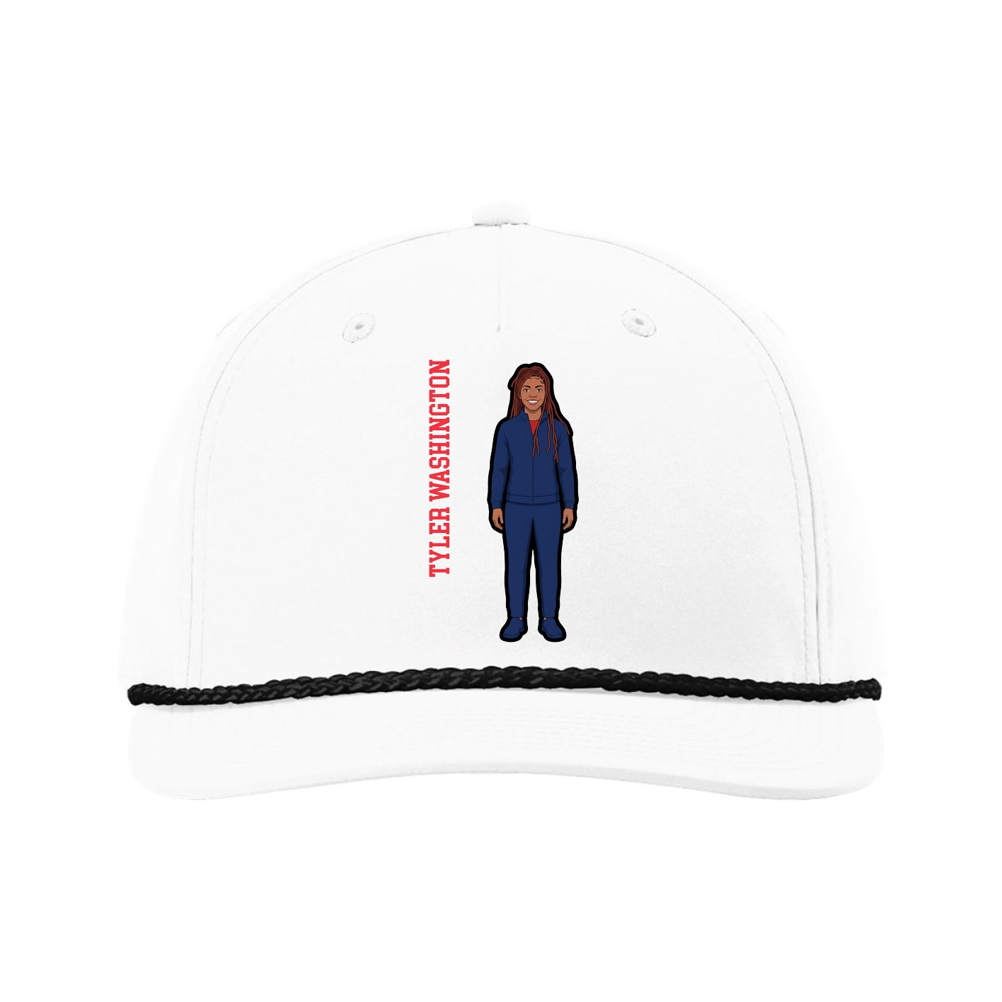 Five-Panel Classic Rope Cap — Name Vertical in White