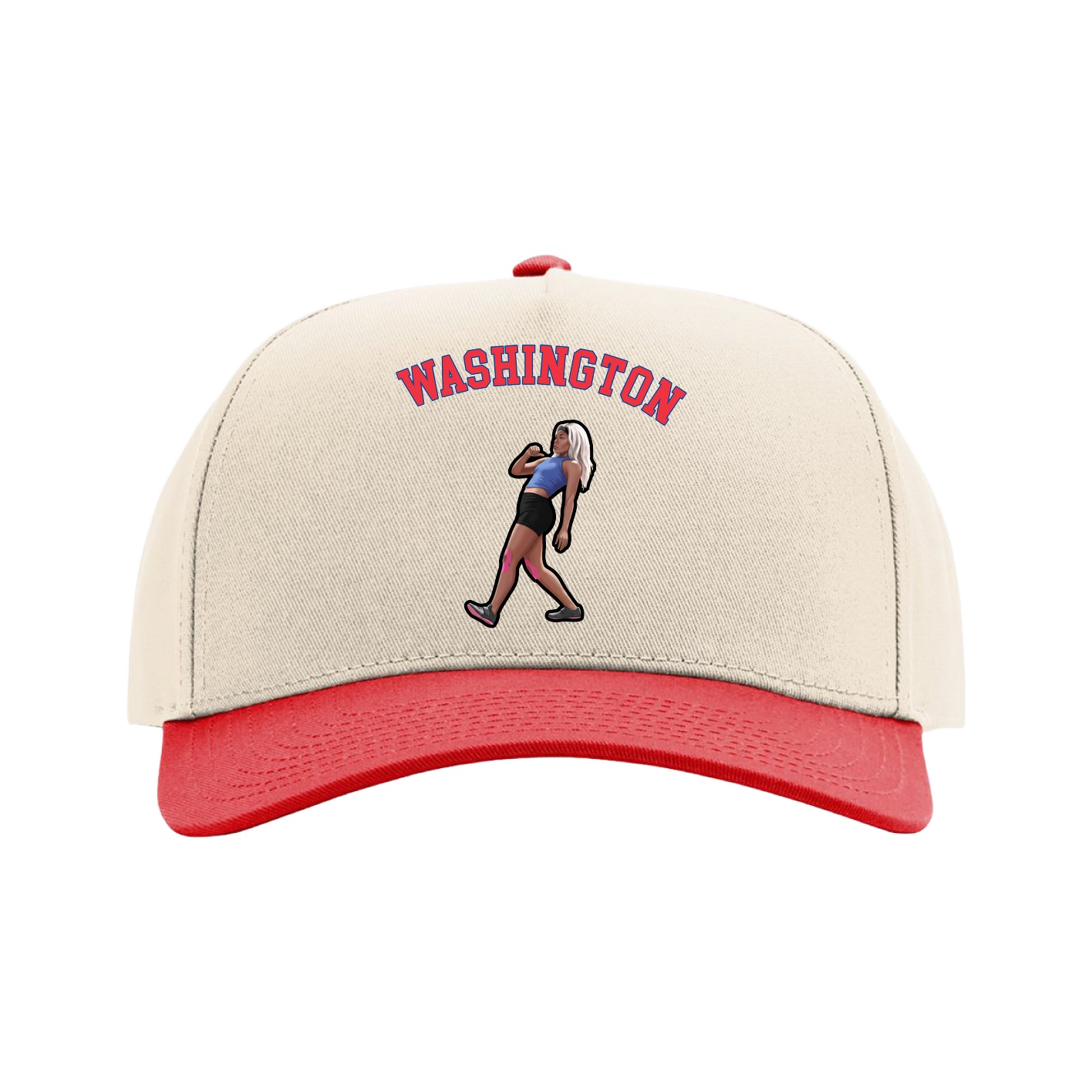 Full Fabric Five-Panel Champ Cap — Shirsey Arch in Cream/Red