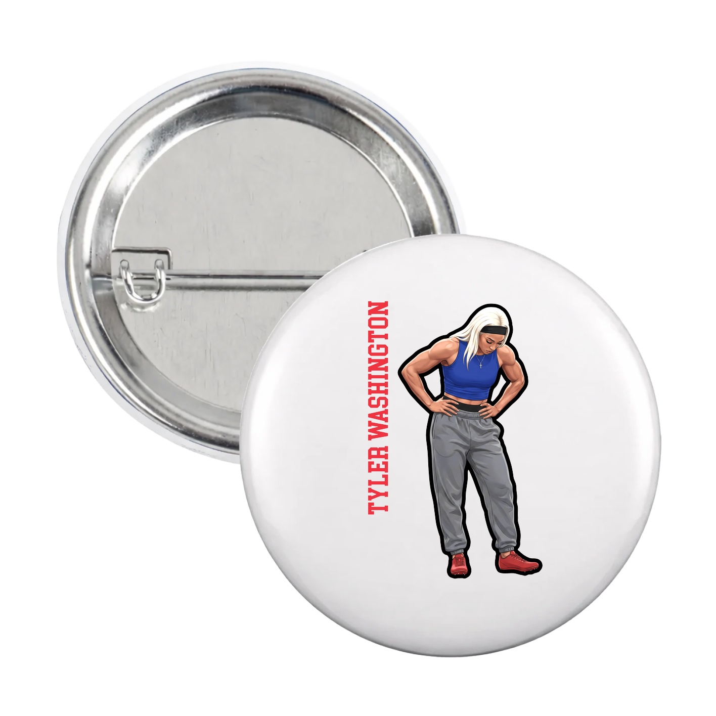 Game Day Button — Name Vertical in White
