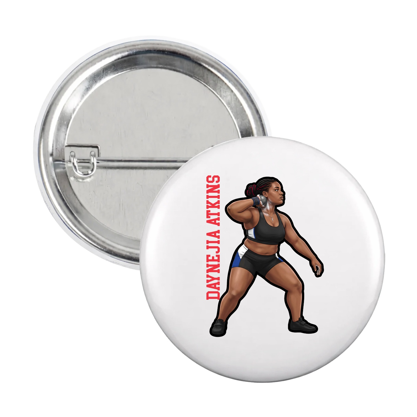 Game Day Button — Name Vertical in White