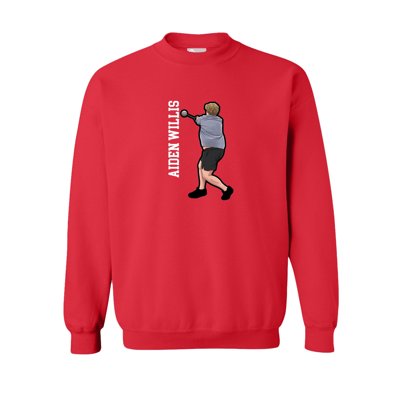 Fleece Crew — Name Vertical in Red