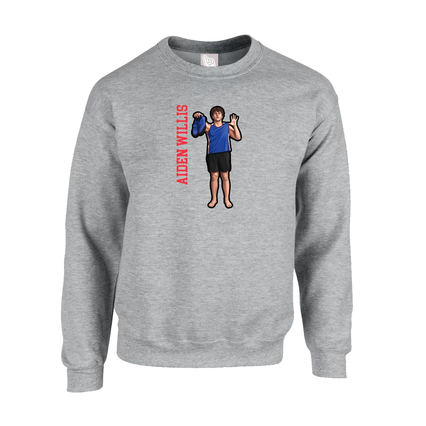 Fleece Crew — Name Vertical in Grey