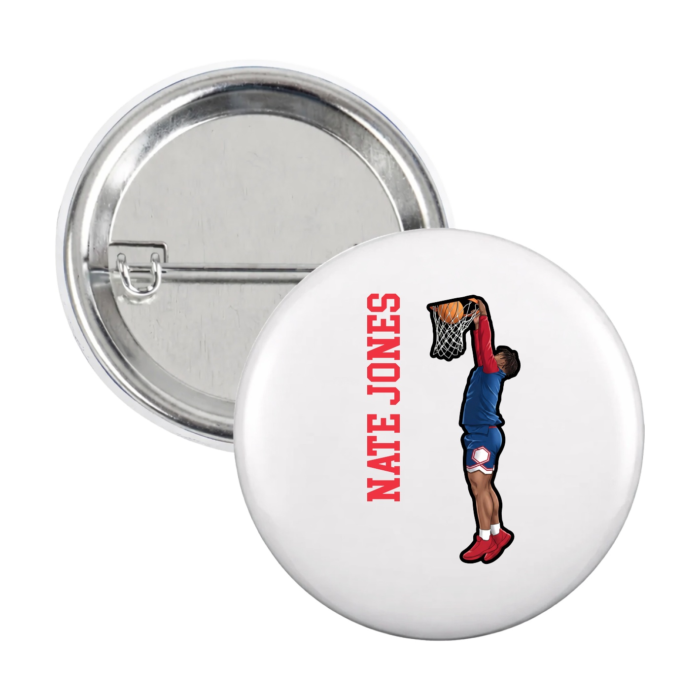 Game Day Button — Name Vertical in White