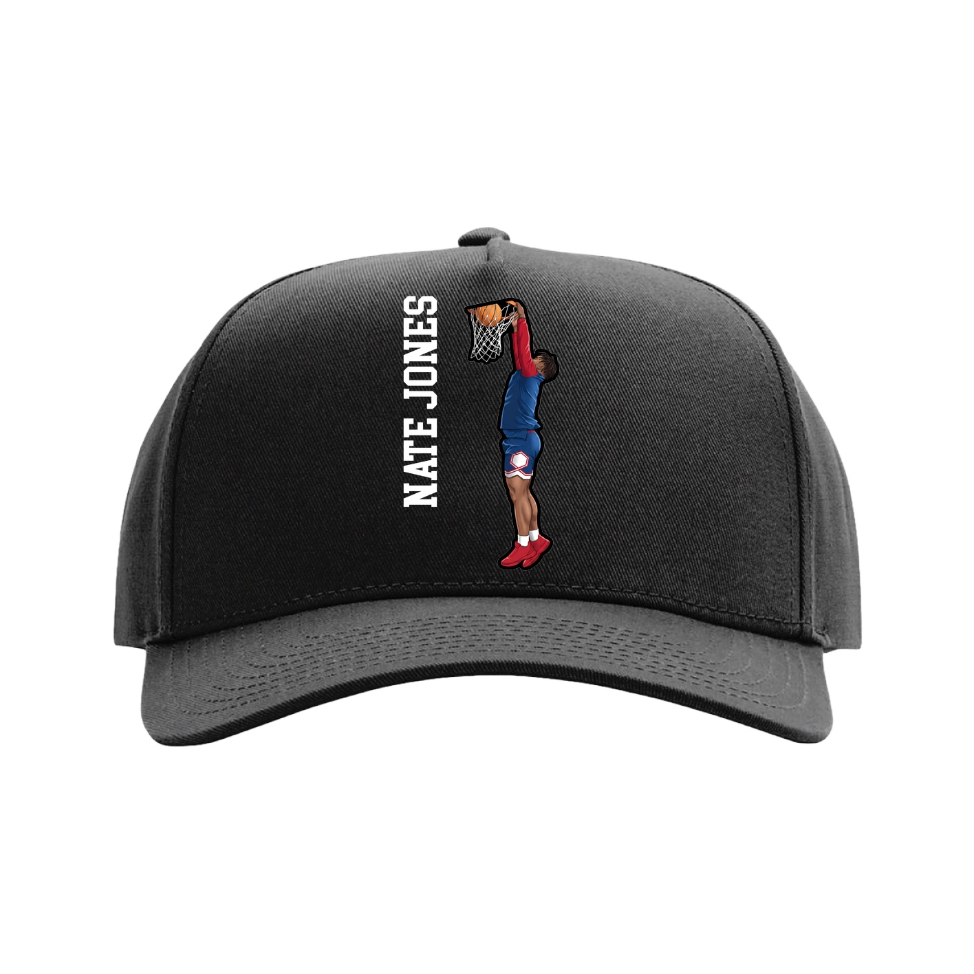 Full Fabric Five-Panel Champ Cap — Name Vertical in Black