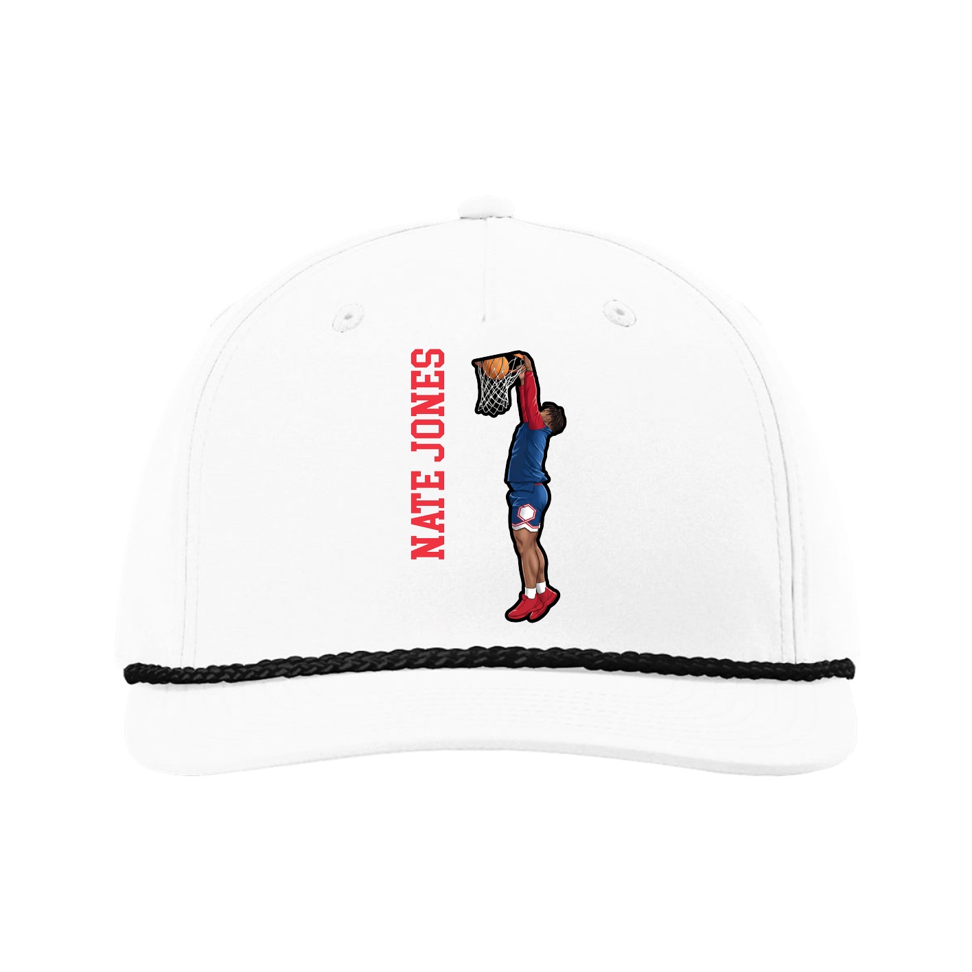 Five-Panel Classic Rope Cap — Name Vertical in White