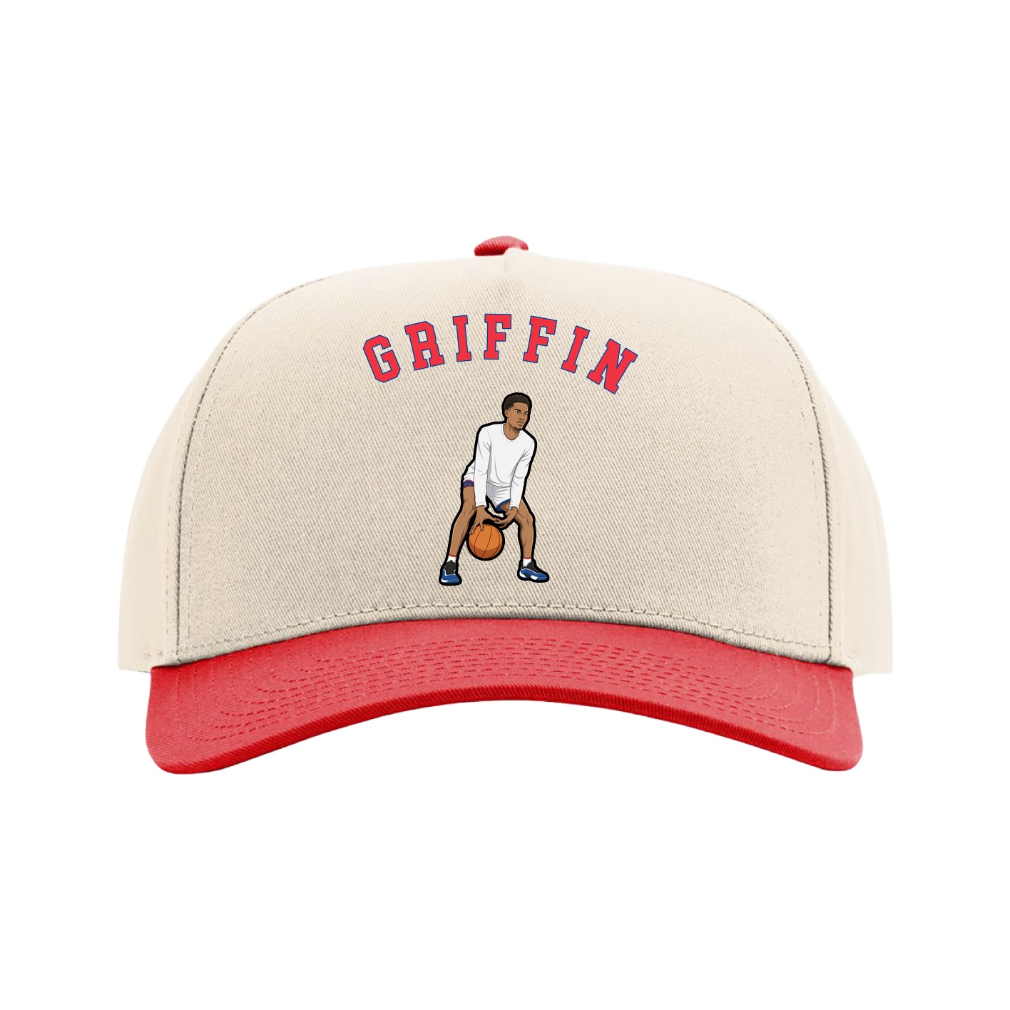 Full Fabric Five-Panel Champ Cap — Shirsey Arch in Cream/Red