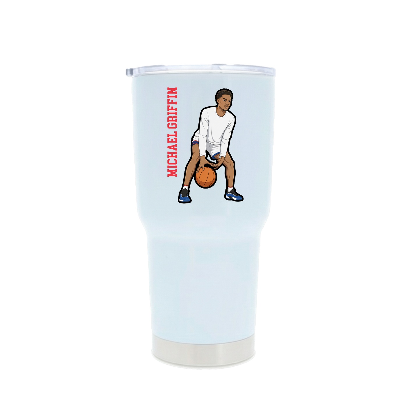 30oz Stainless Steel Tumbler — Name Vertical in White