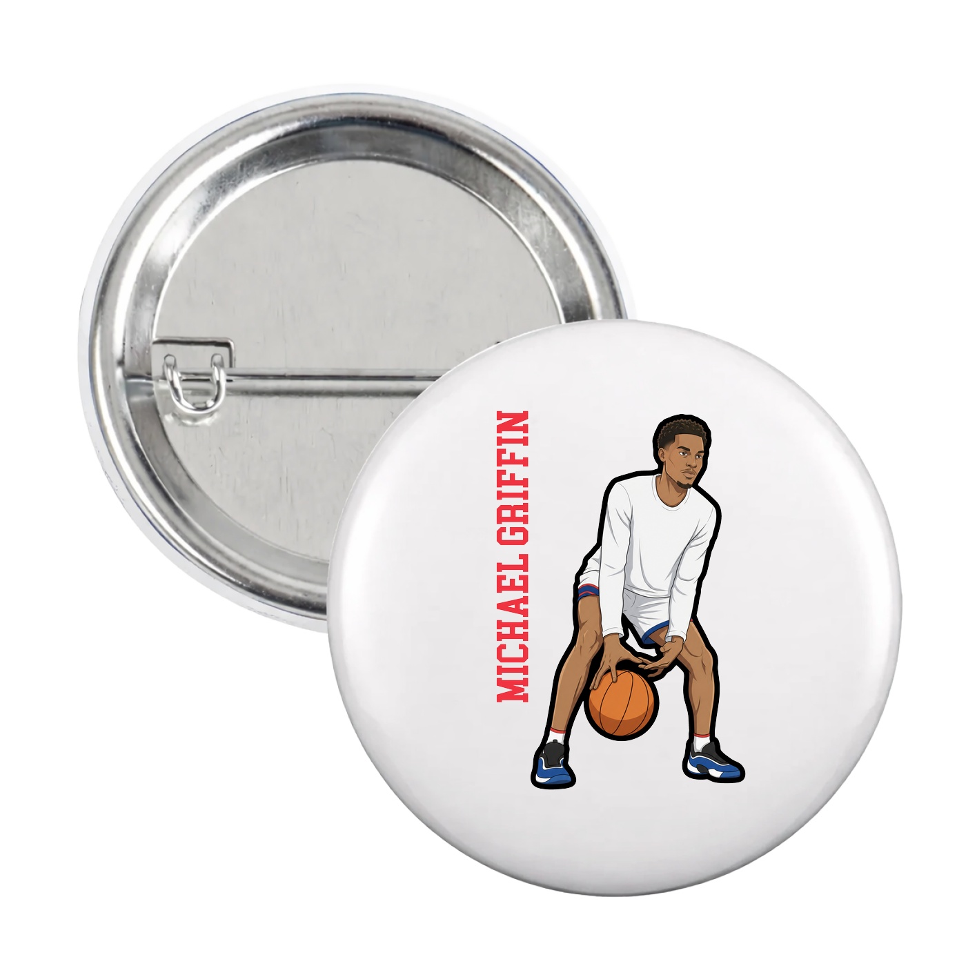 Game Day Button — Name Vertical in White
