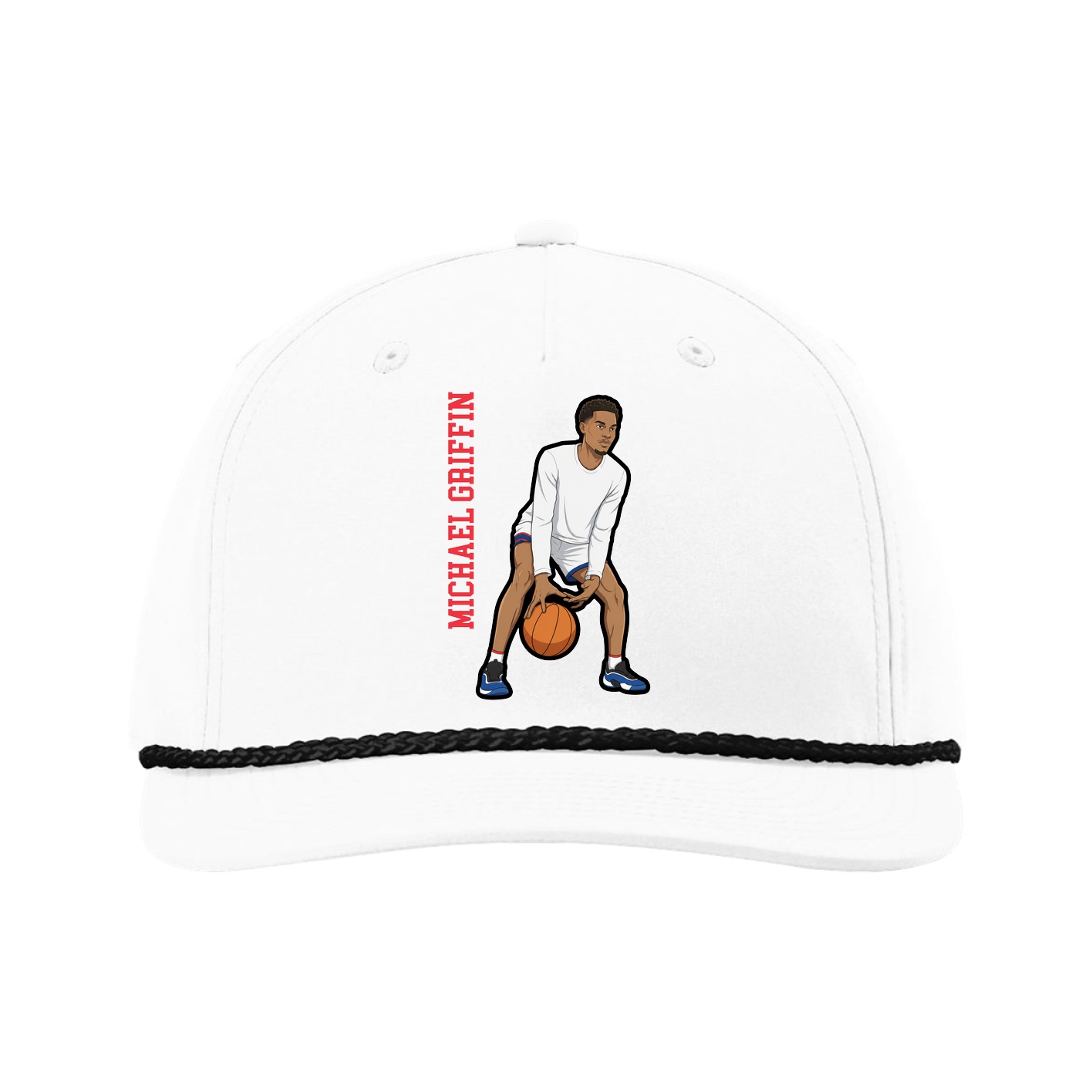 Five-Panel Classic Rope Cap — Name Vertical in White