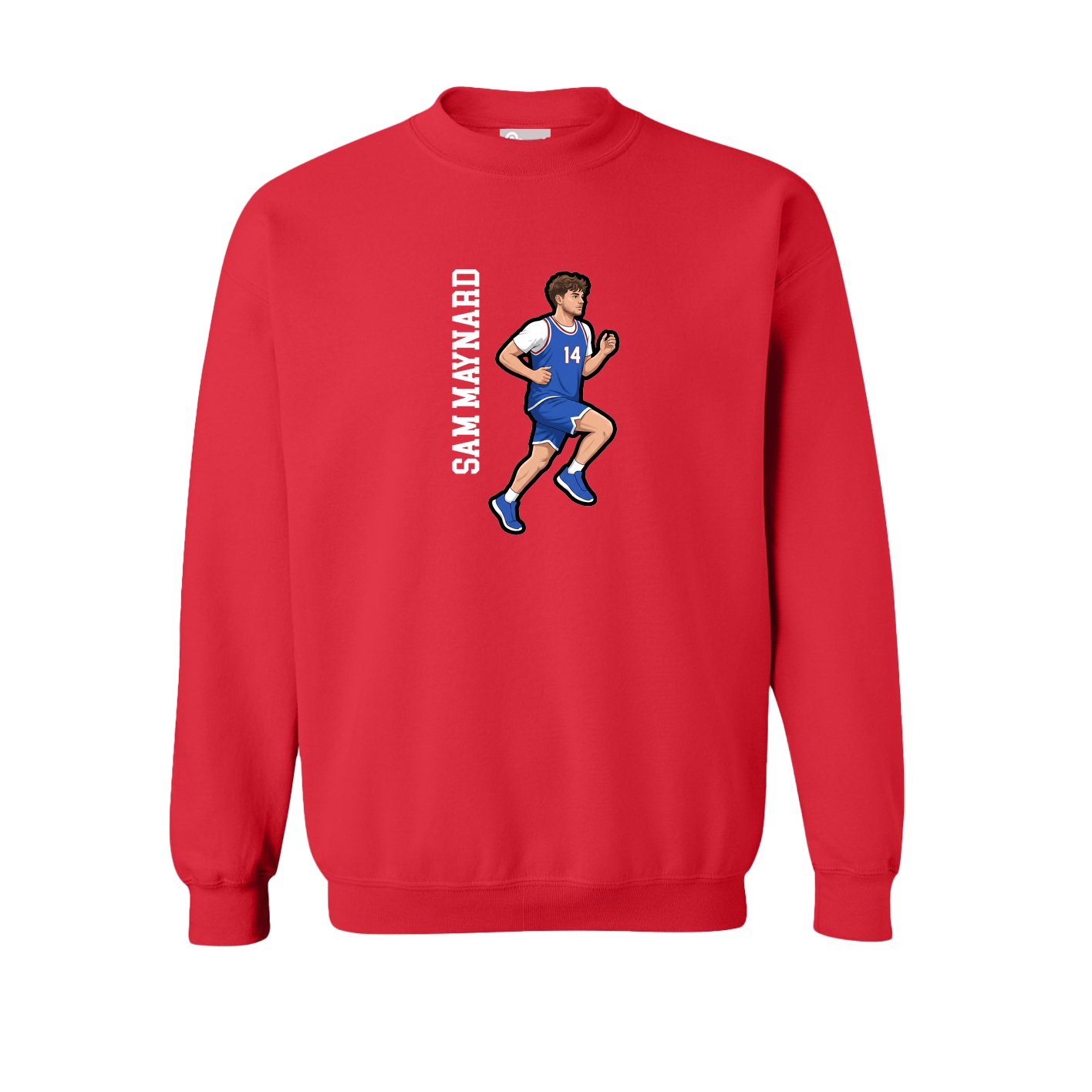 Fleece Crew — Name Vertical in Red