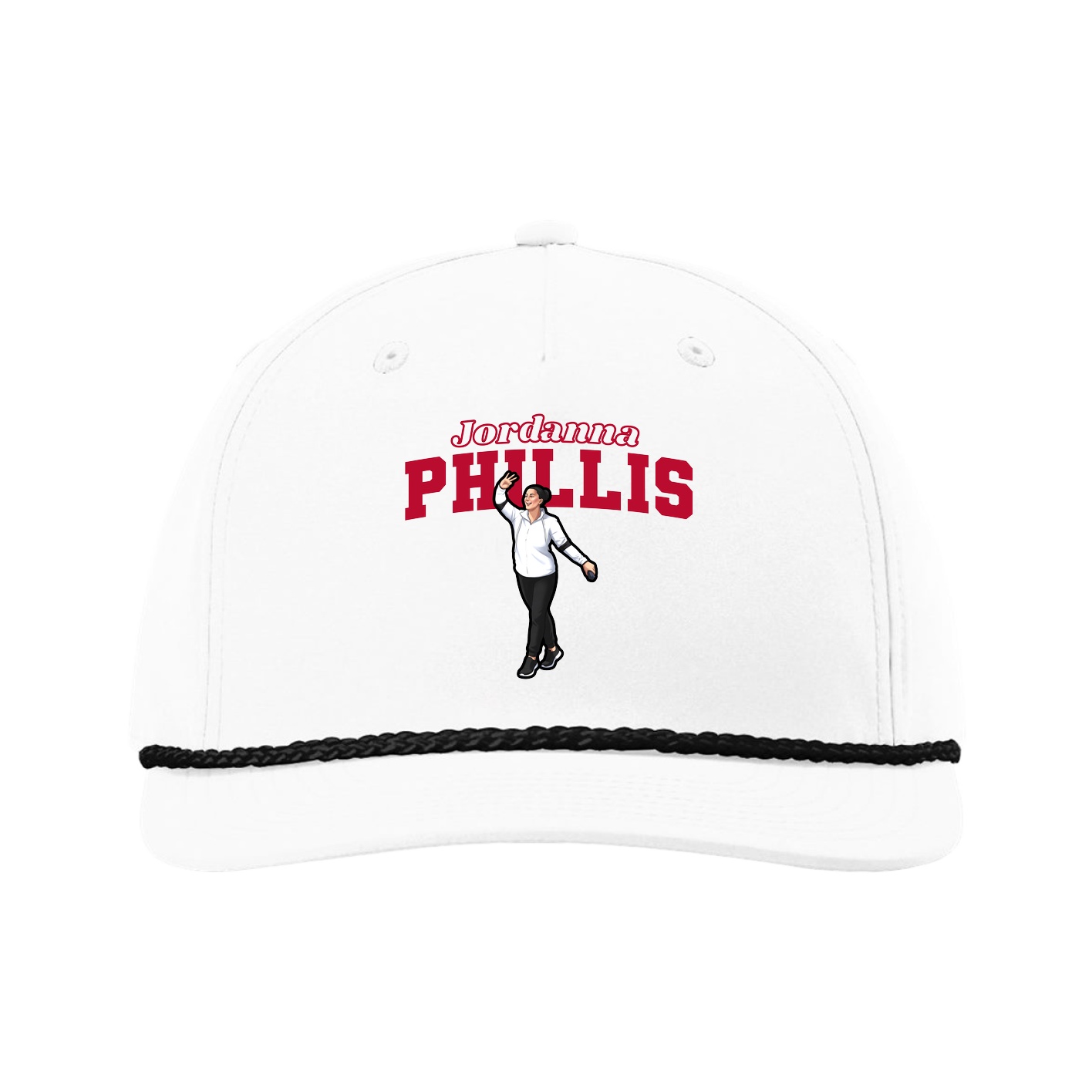Five-Panel Classic Rope Cap — Name Arch in White