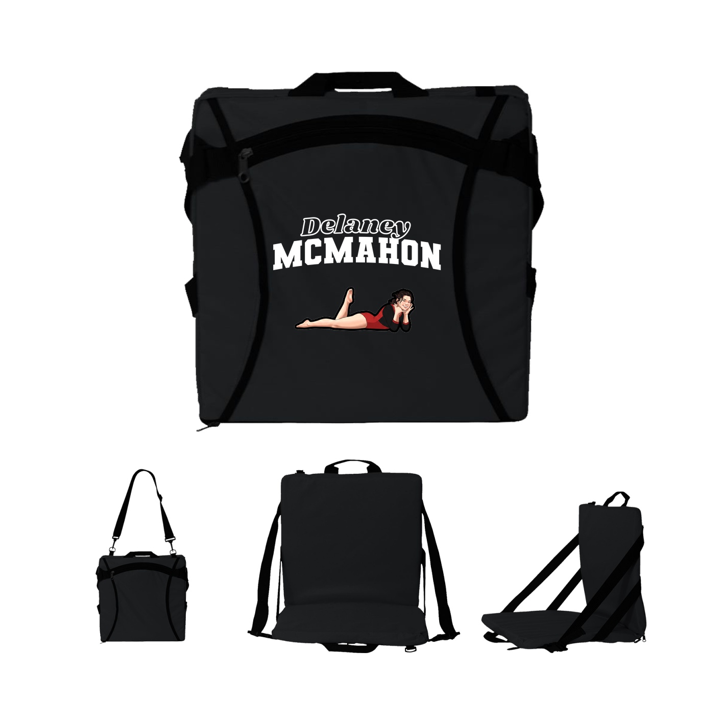 Folding Stadium Seat — Name Arch in Black
