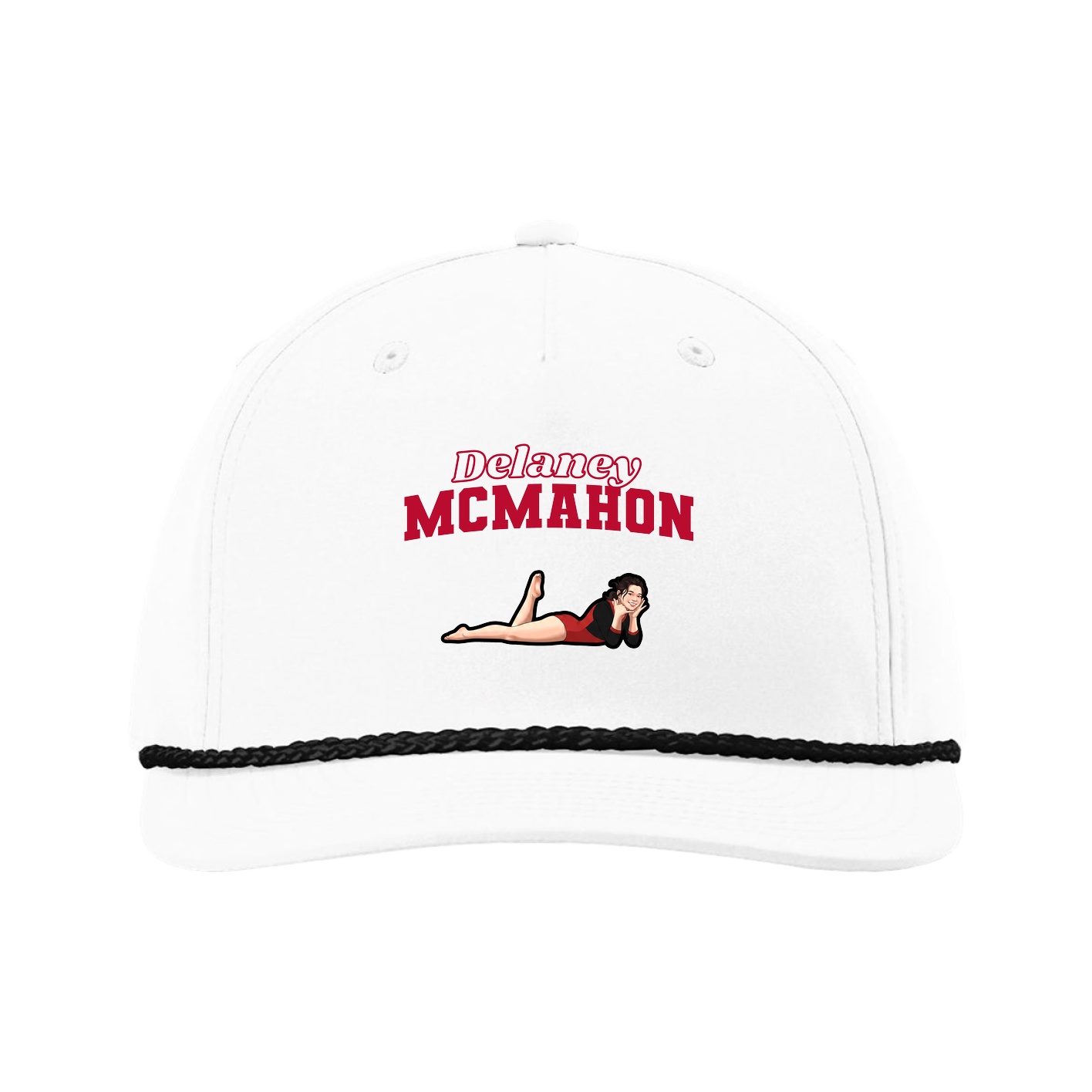 Five-Panel Classic Rope Cap — Name Arch in White