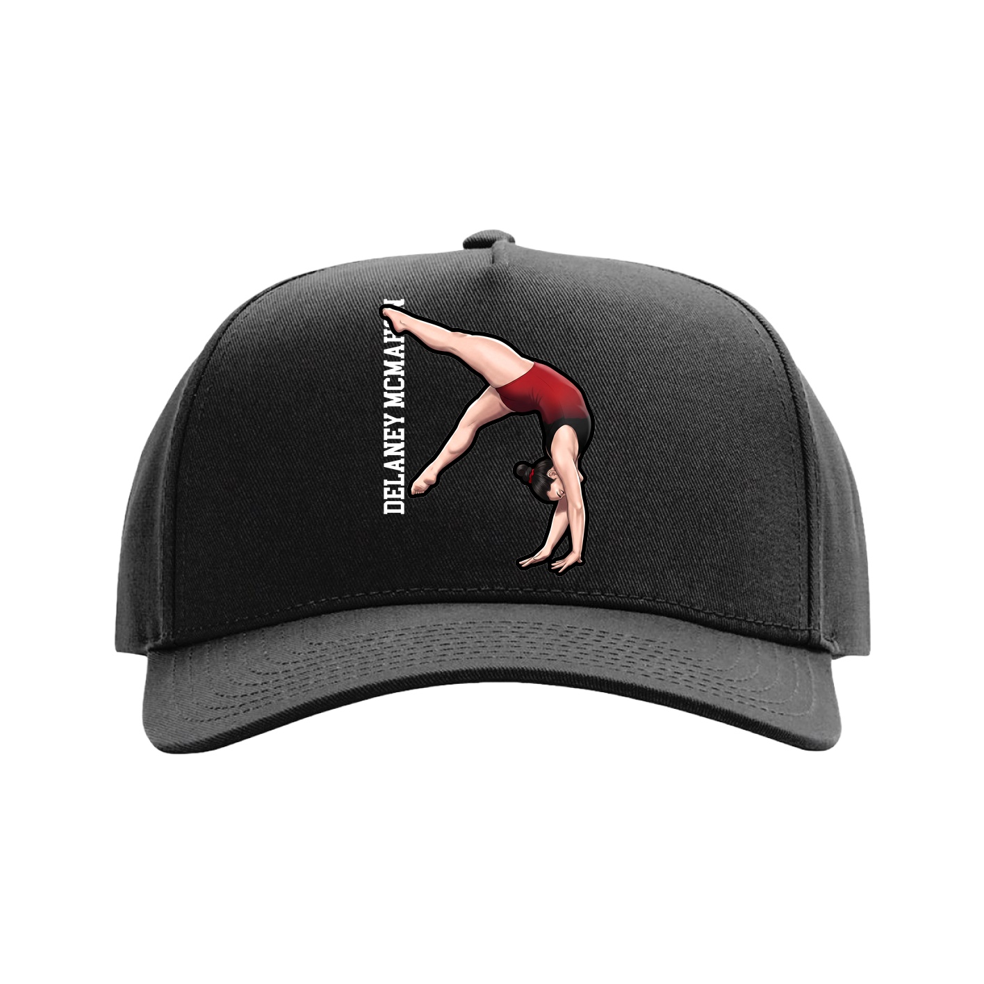 Full Fabric Five-Panel Champ Cap — Name Vertical in Black