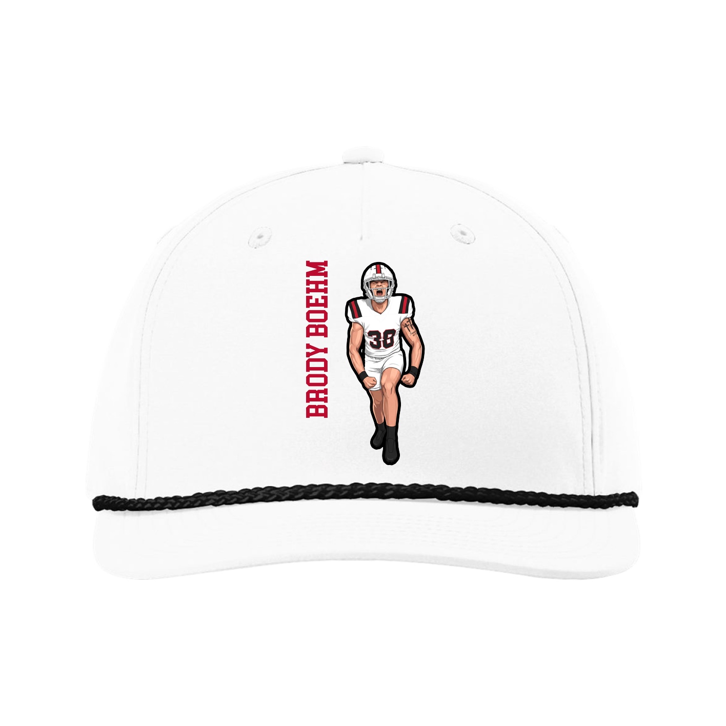 Five-Panel Classic Rope Cap — Name Vertical in White
