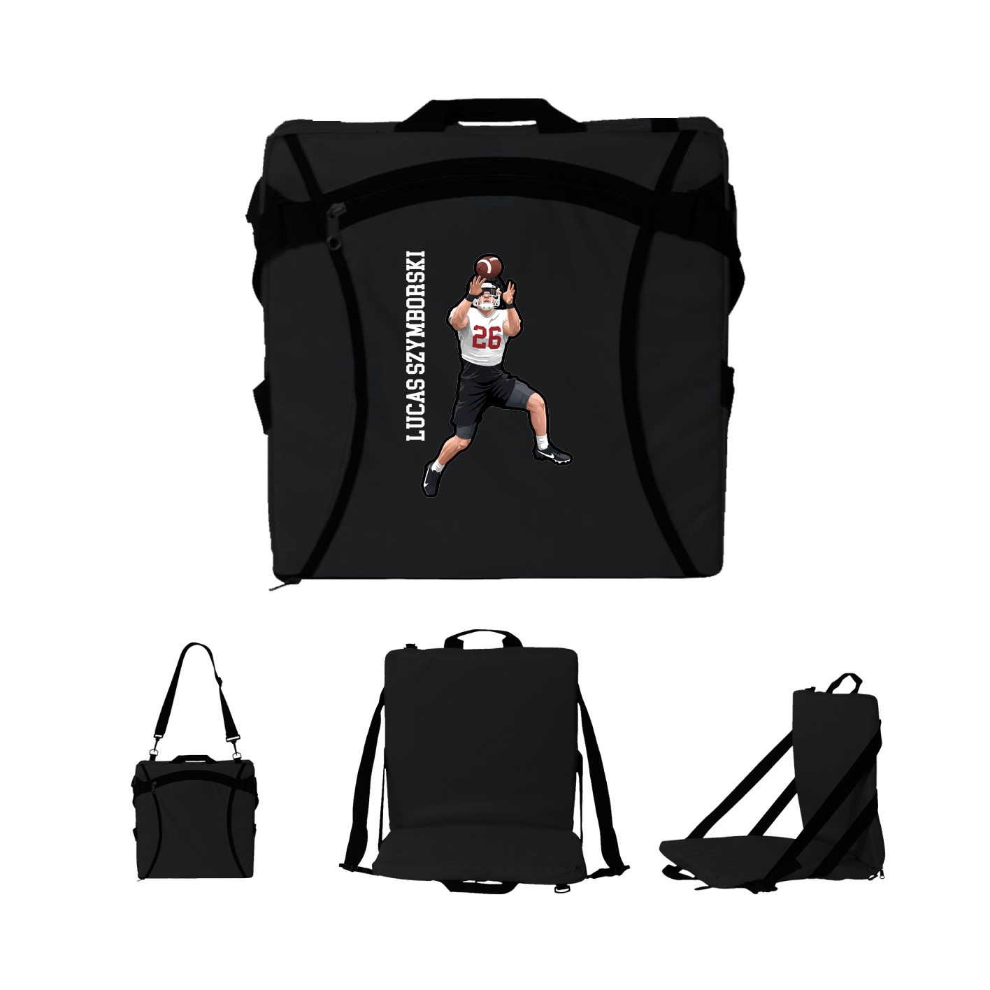 Folding Stadium Seat — Name Vertical in Black