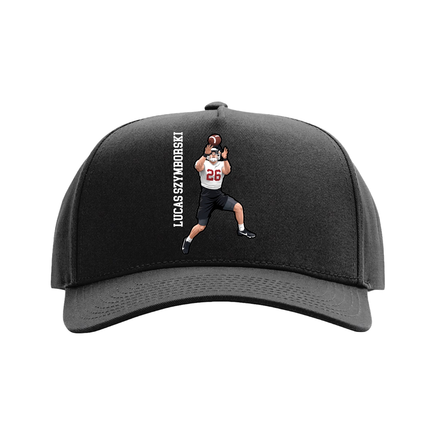 Full Fabric Five-Panel Champ Cap — Name Vertical in Black