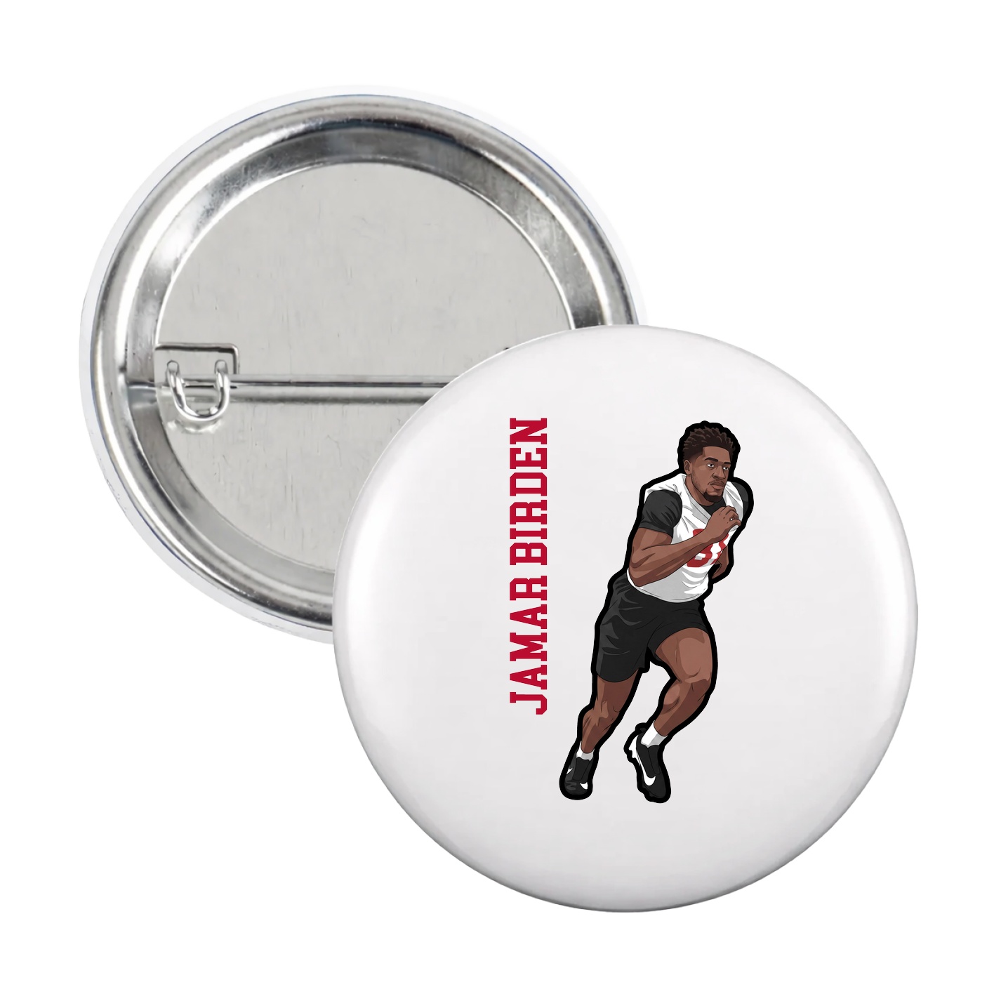 Game Day Button — Name Vertical in White