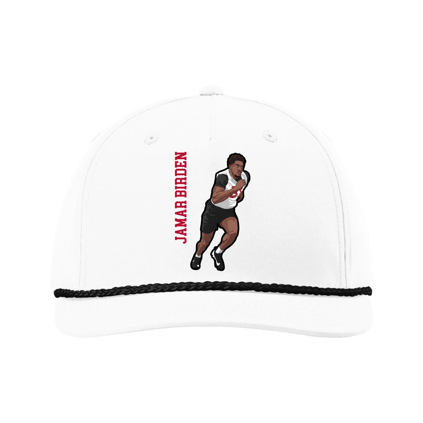 Five-Panel Classic Rope Cap — Name Vertical in White