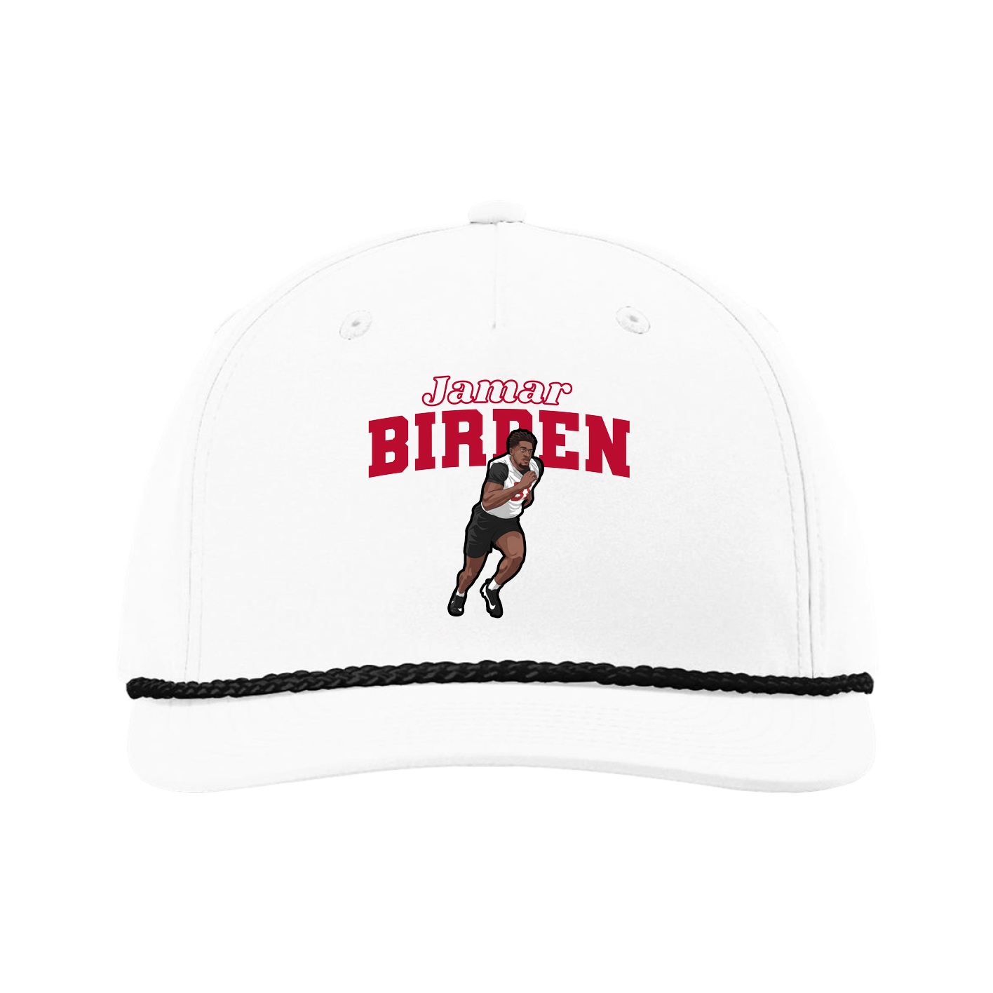 Five-Panel Classic Rope Cap — Name Arch in White