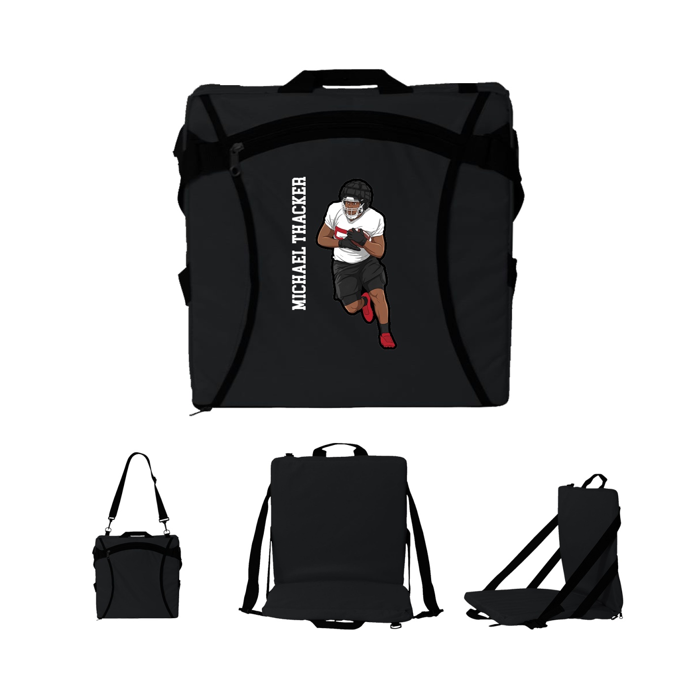 Folding Stadium Seat — Name Vertical in Black