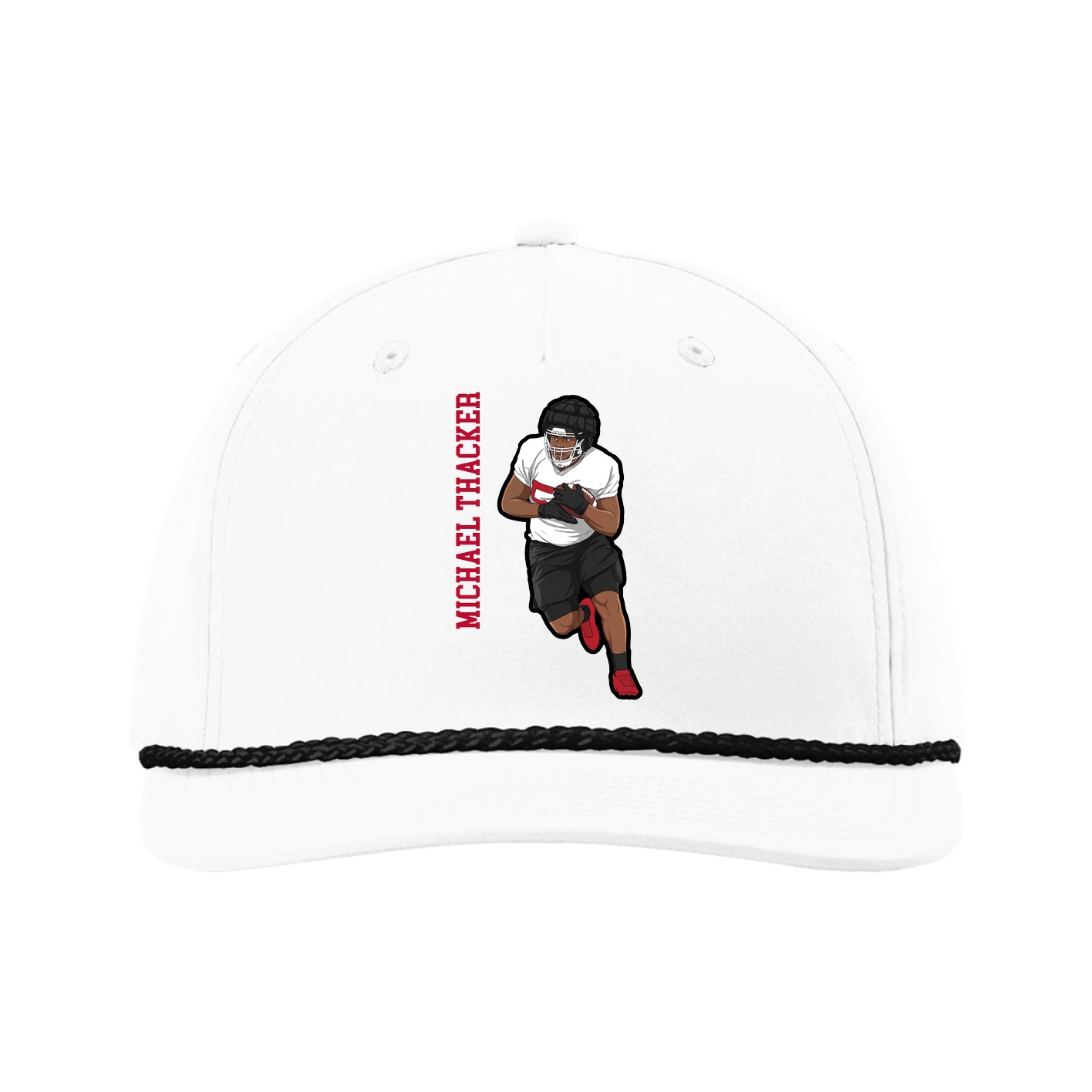 Five-Panel Classic Rope Cap — Name Vertical in White