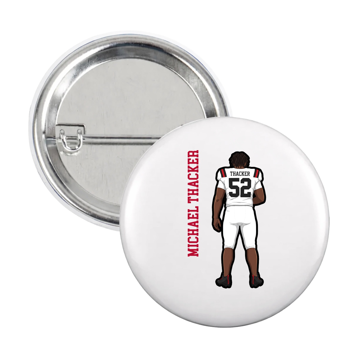 Game Day Button — Name Vertical in White