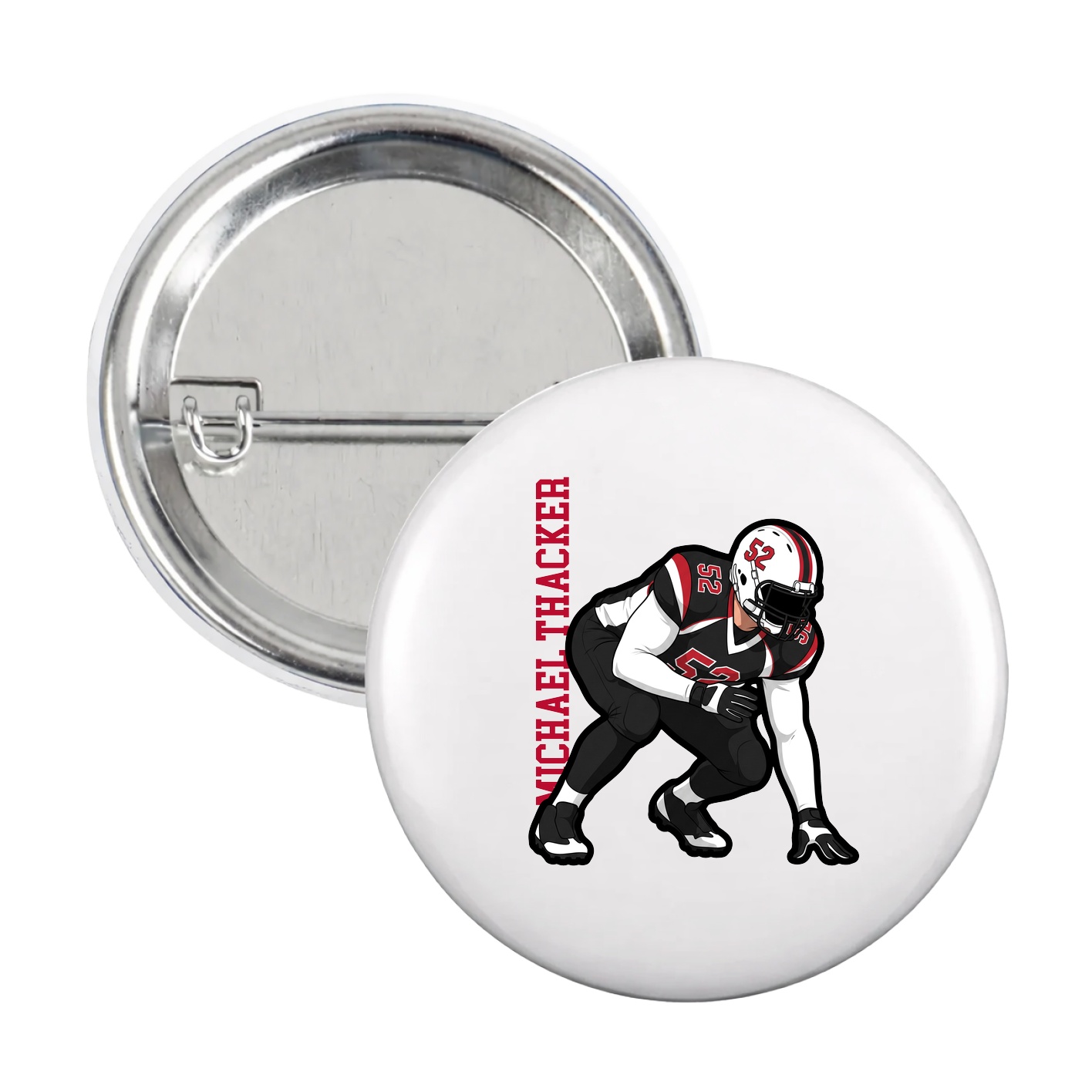 Game Day Button — Name Vertical in White