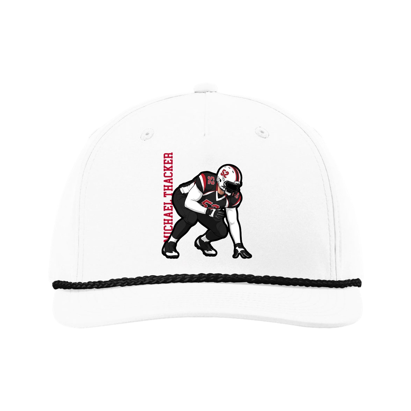 Five-Panel Classic Rope Cap — Name Vertical in White