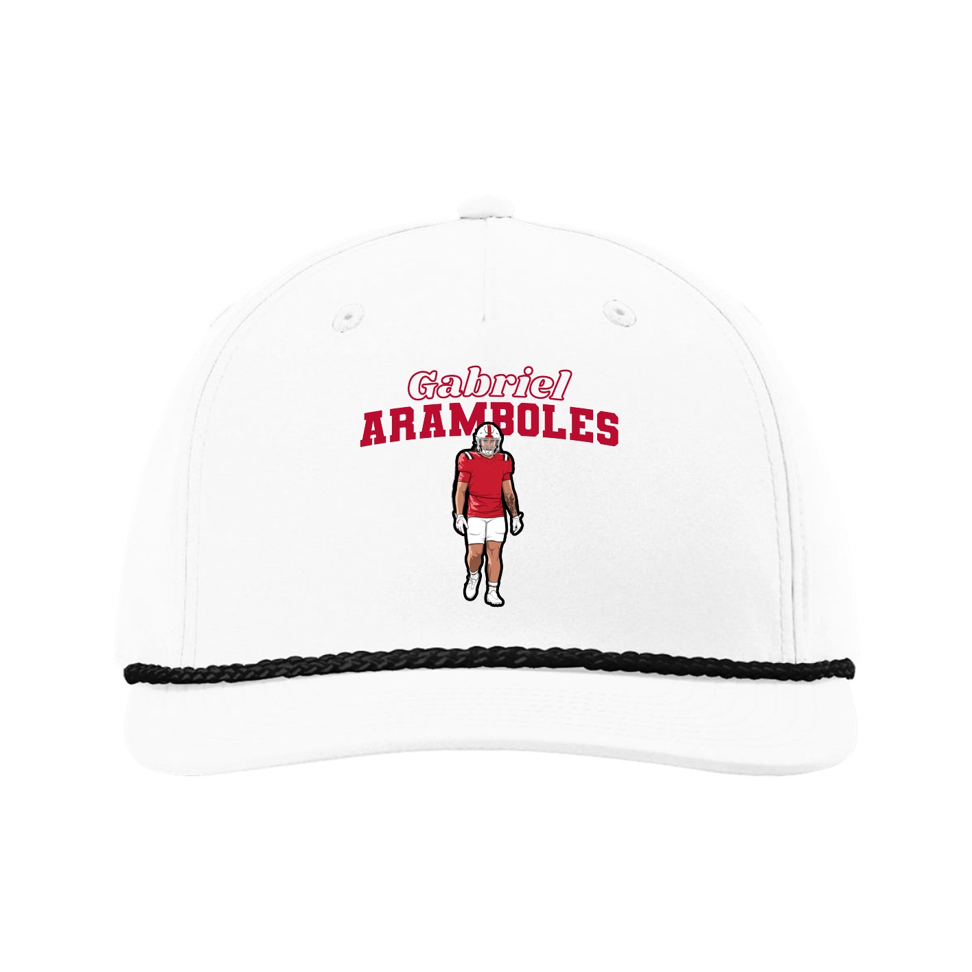 Five-Panel Classic Rope Cap — Name Arch in White