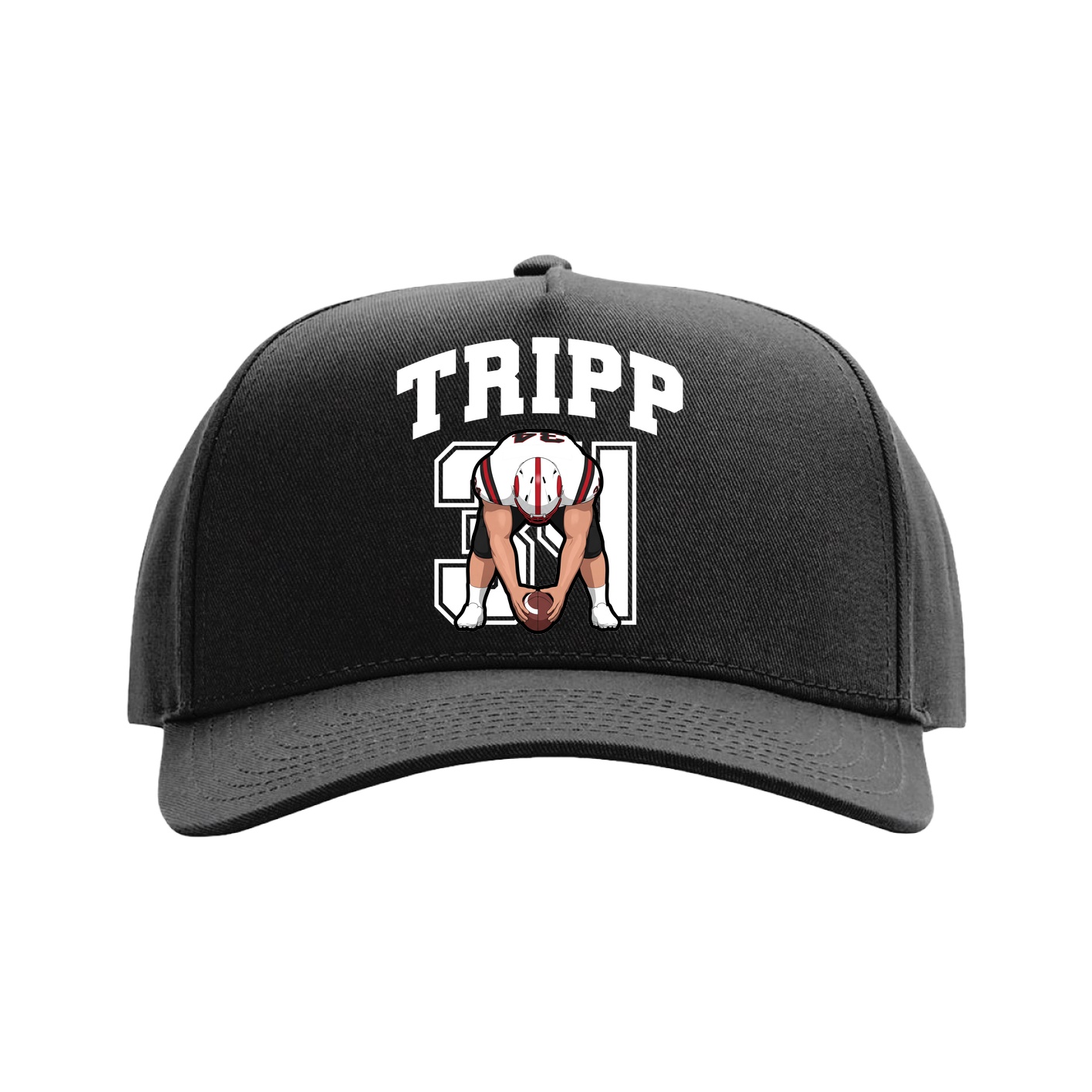 Full Fabric Five-Panel Champ Cap — Number in Black
