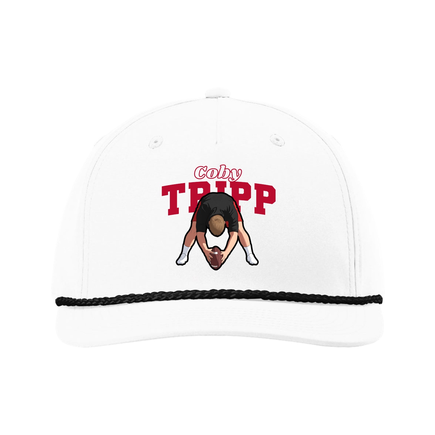 Five-Panel Classic Rope Cap — Name Arch in White