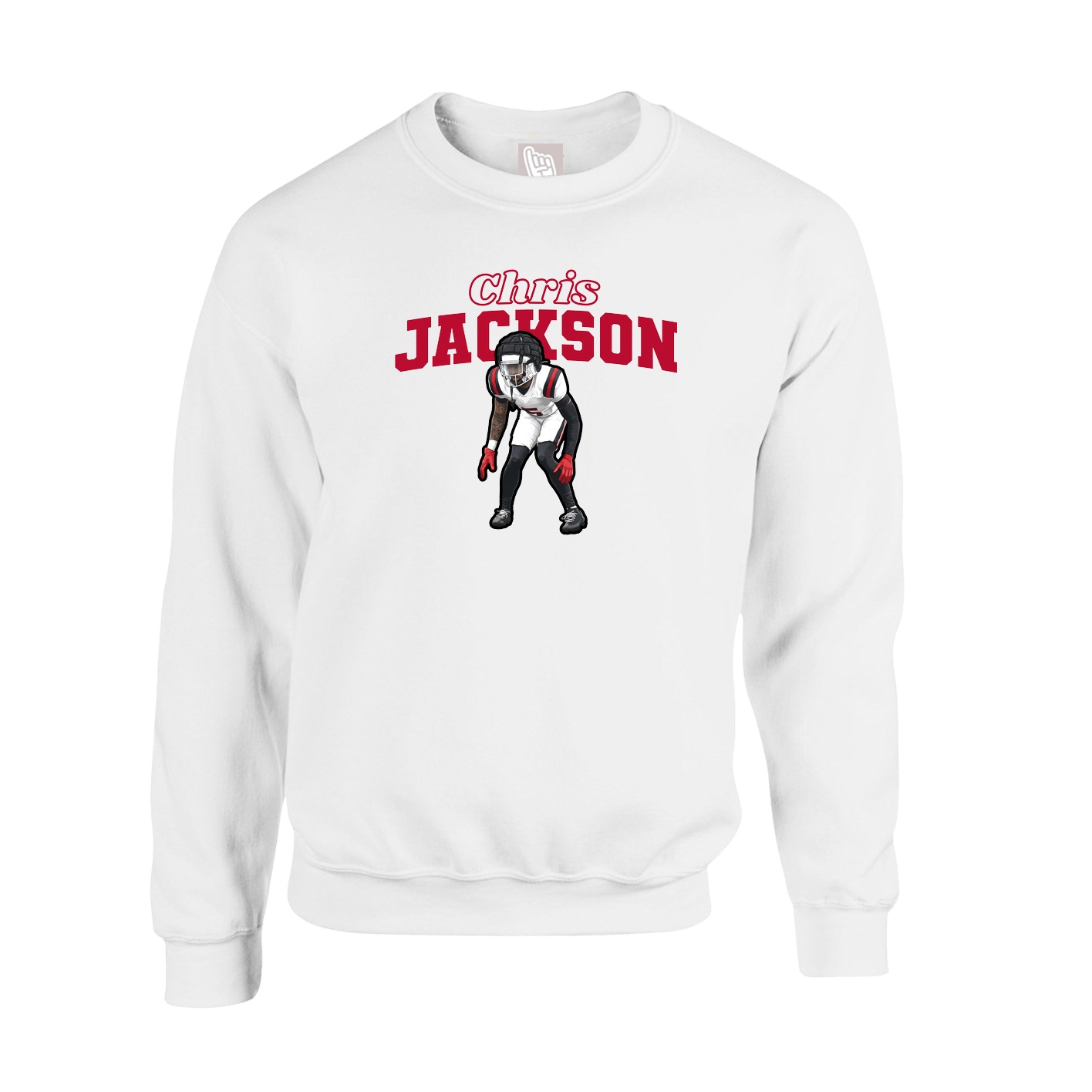 Fleece Crew — Name Arch in White