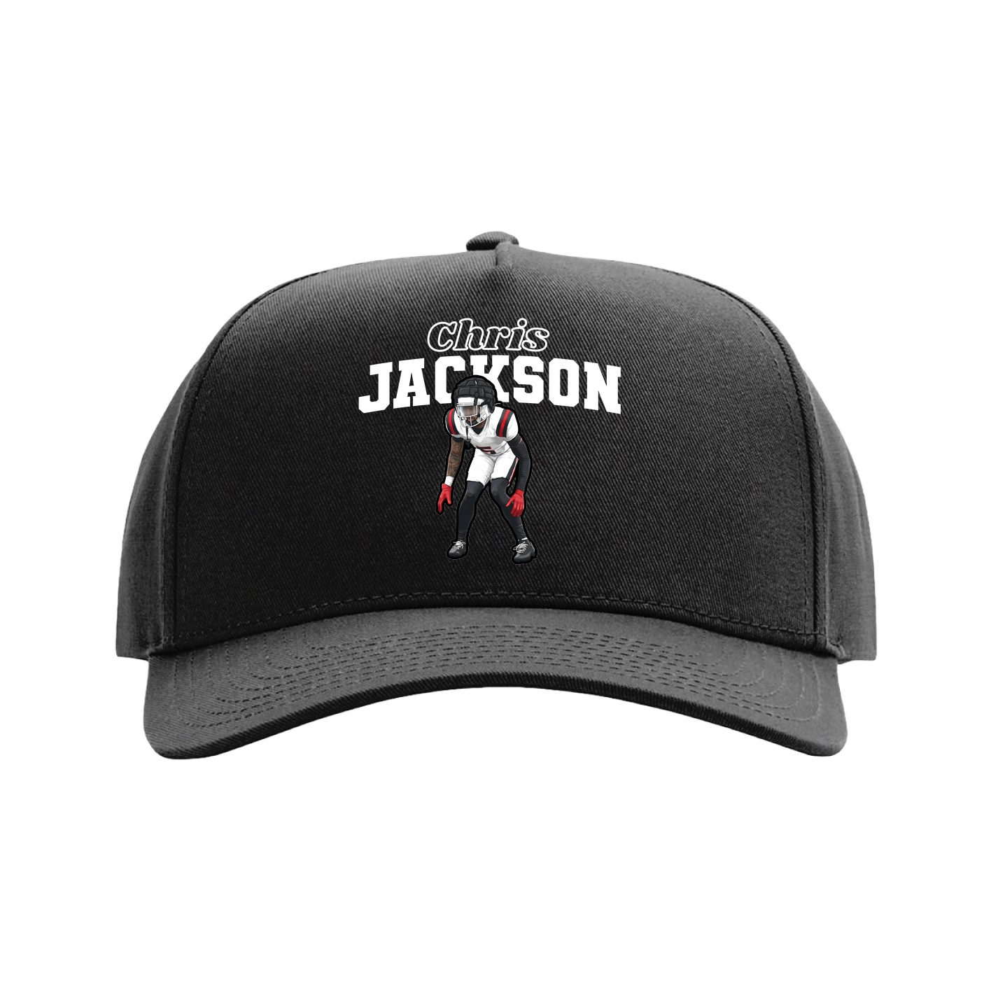 Full Fabric Five-Panel Champ Cap — Name Arch in Black