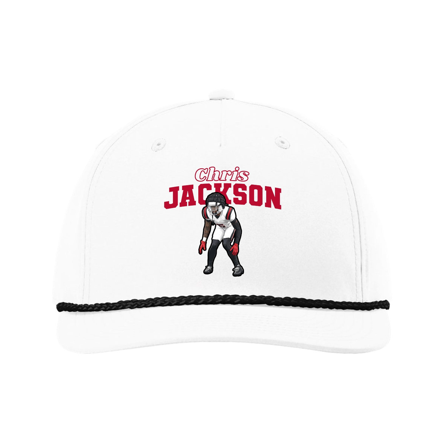 Five-Panel Classic Rope Cap — Name Arch in White