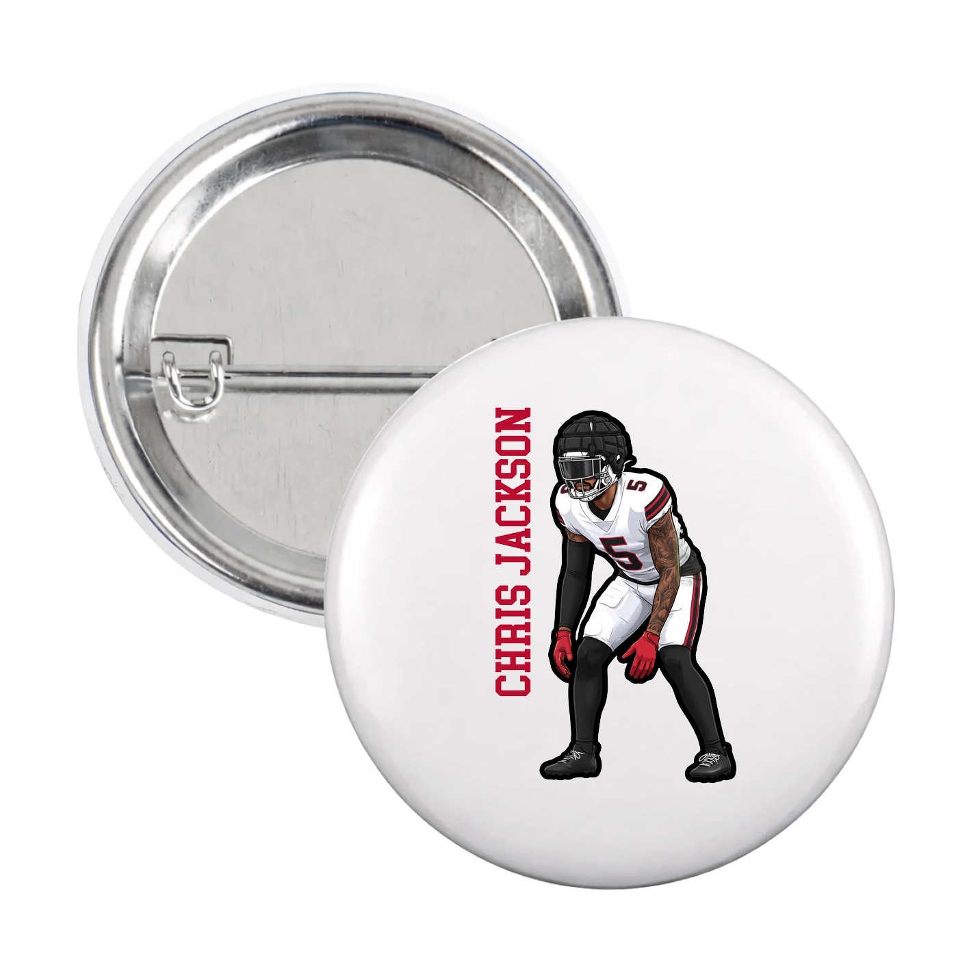 Game Day Button — Name Vertical in White