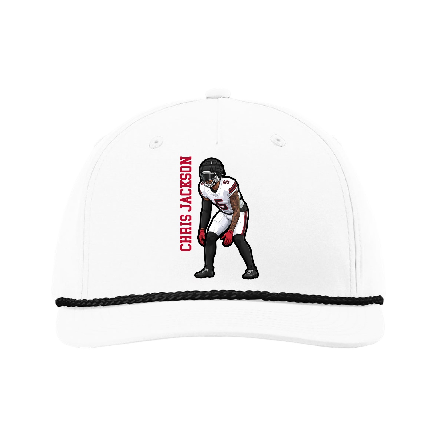 Five-Panel Classic Rope Cap — Name Vertical in White
