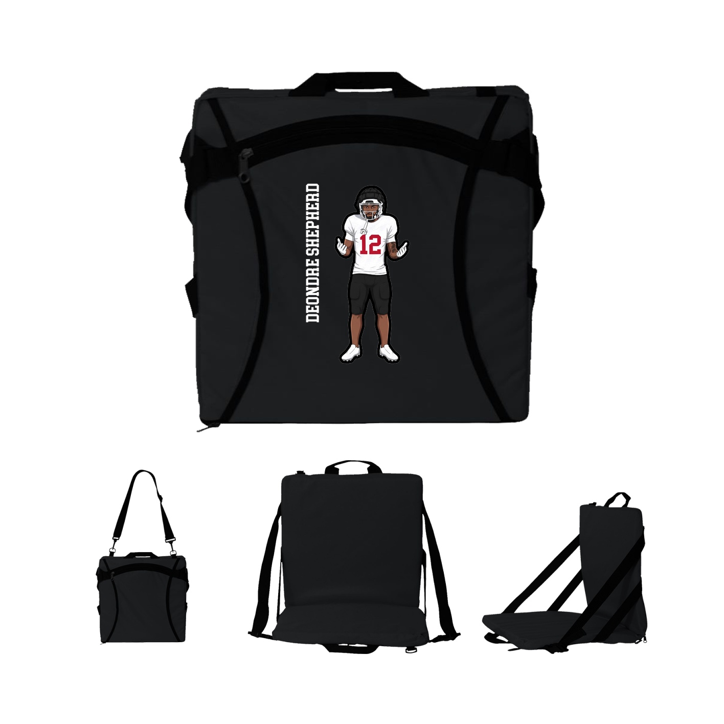 Folding Stadium Seat — Name Vertical in Black