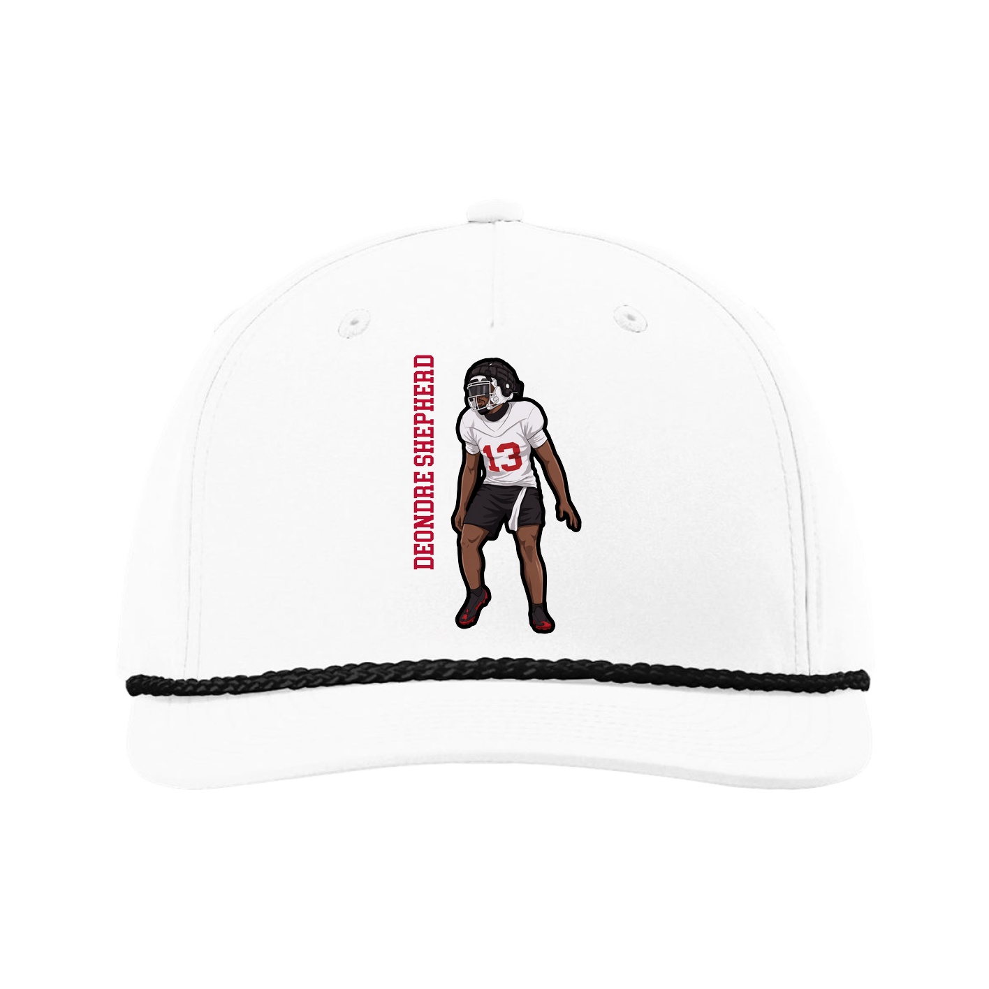 Five-Panel Classic Rope Cap — Name Vertical in White