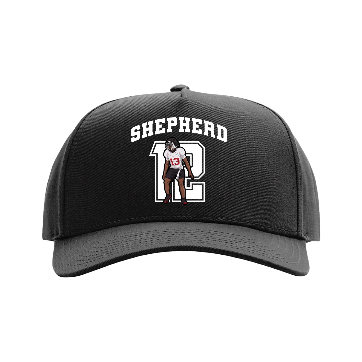 Full Fabric Five-Panel Champ Cap — Number in Black