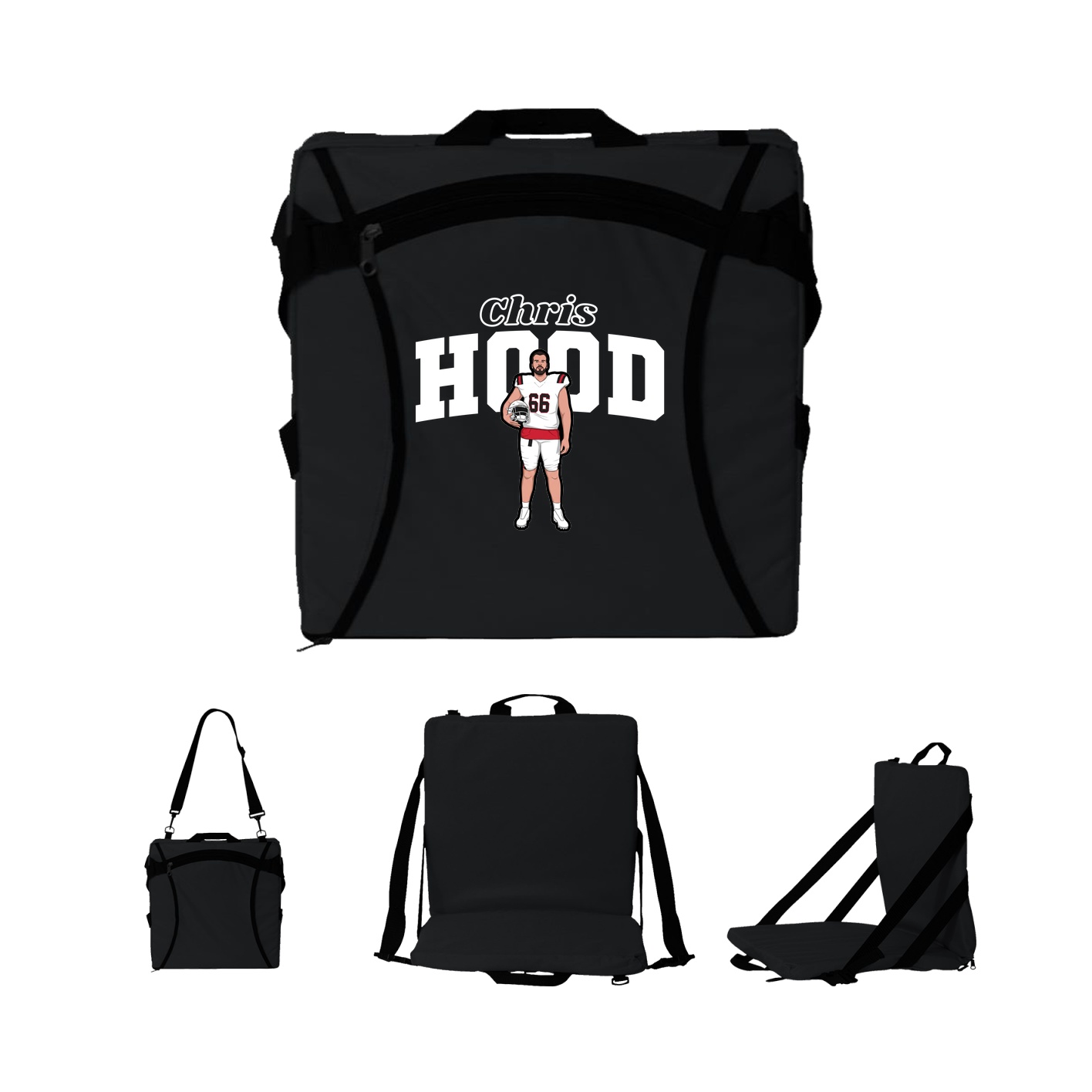 Folding Stadium Seat — Name Arch in Black