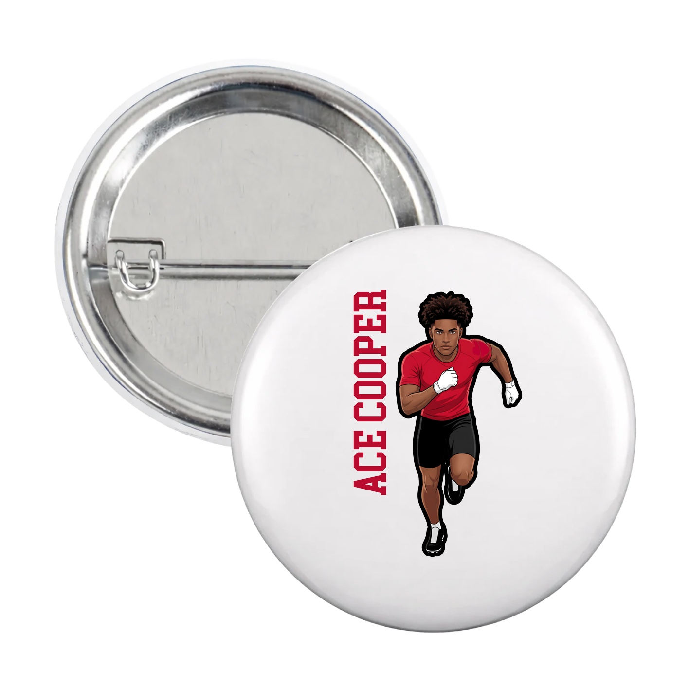 Game Day Button — Name Vertical in White