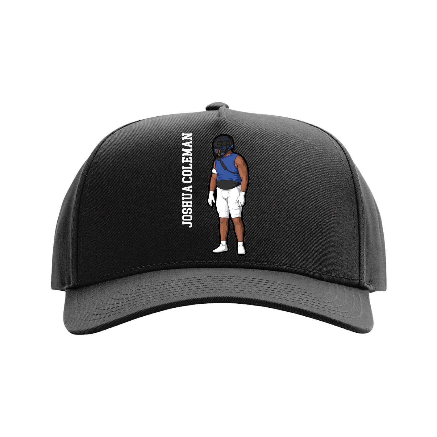Full Fabric Five-Panel Champ Cap — Name Vertical in Black