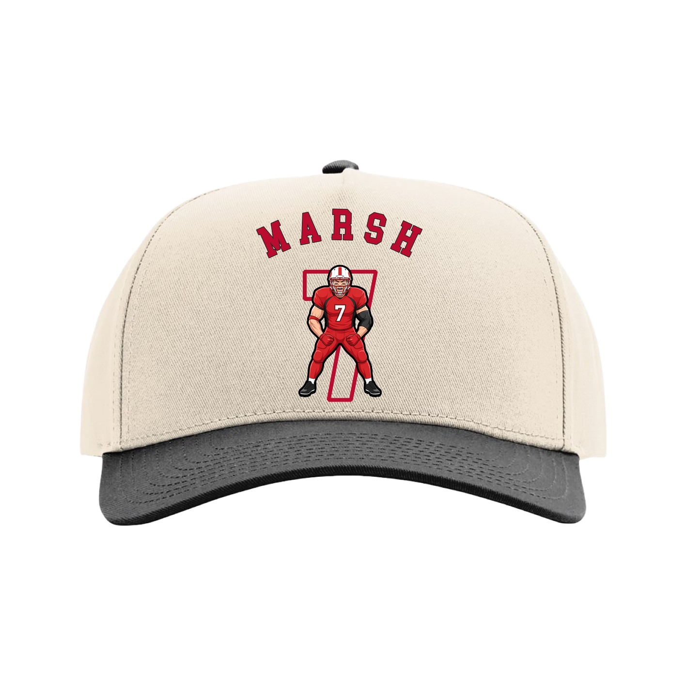 Full Fabric Five-Panel Champ Cap — Shirsey Arch in Cream/Black
