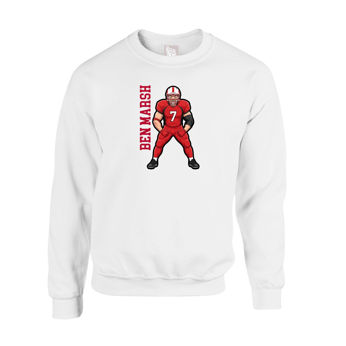 Fleece Crew — Name Vertical in White