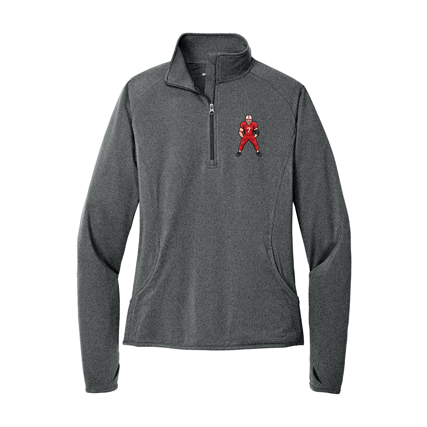 Women's Q-Zip Pullover — Name Vertical in Grey