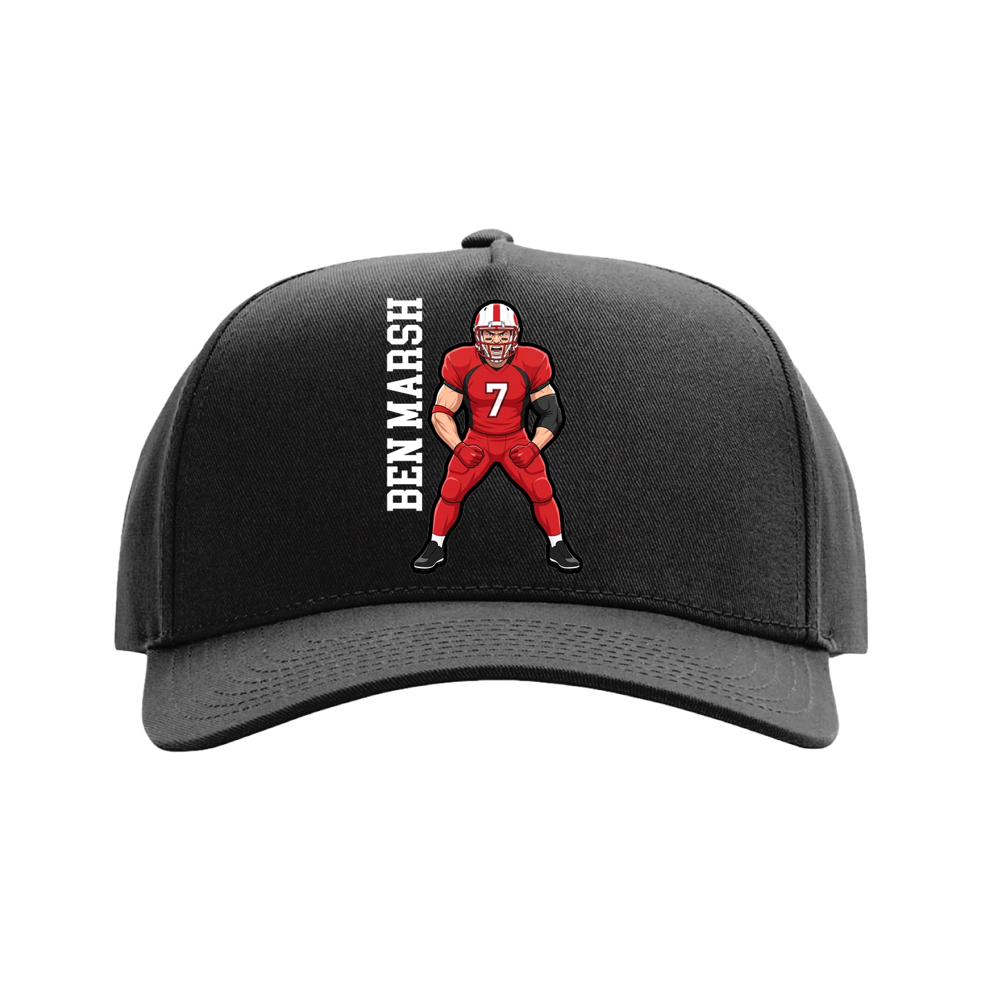 Full Fabric Five-Panel Champ Cap — Name Vertical in Black